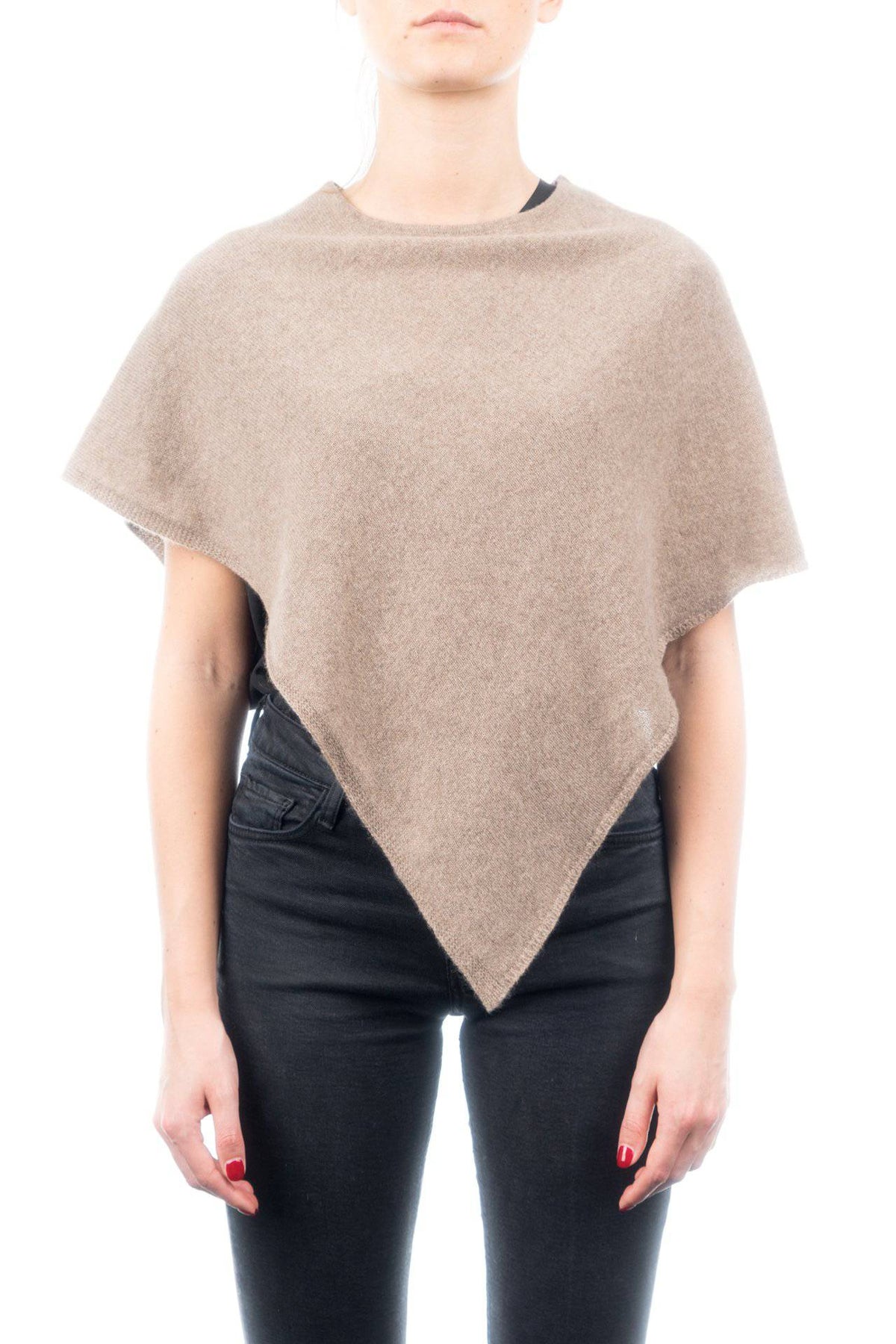 Short 100% cashmere poncho, colour Mink | Dalle Piane Cashmere