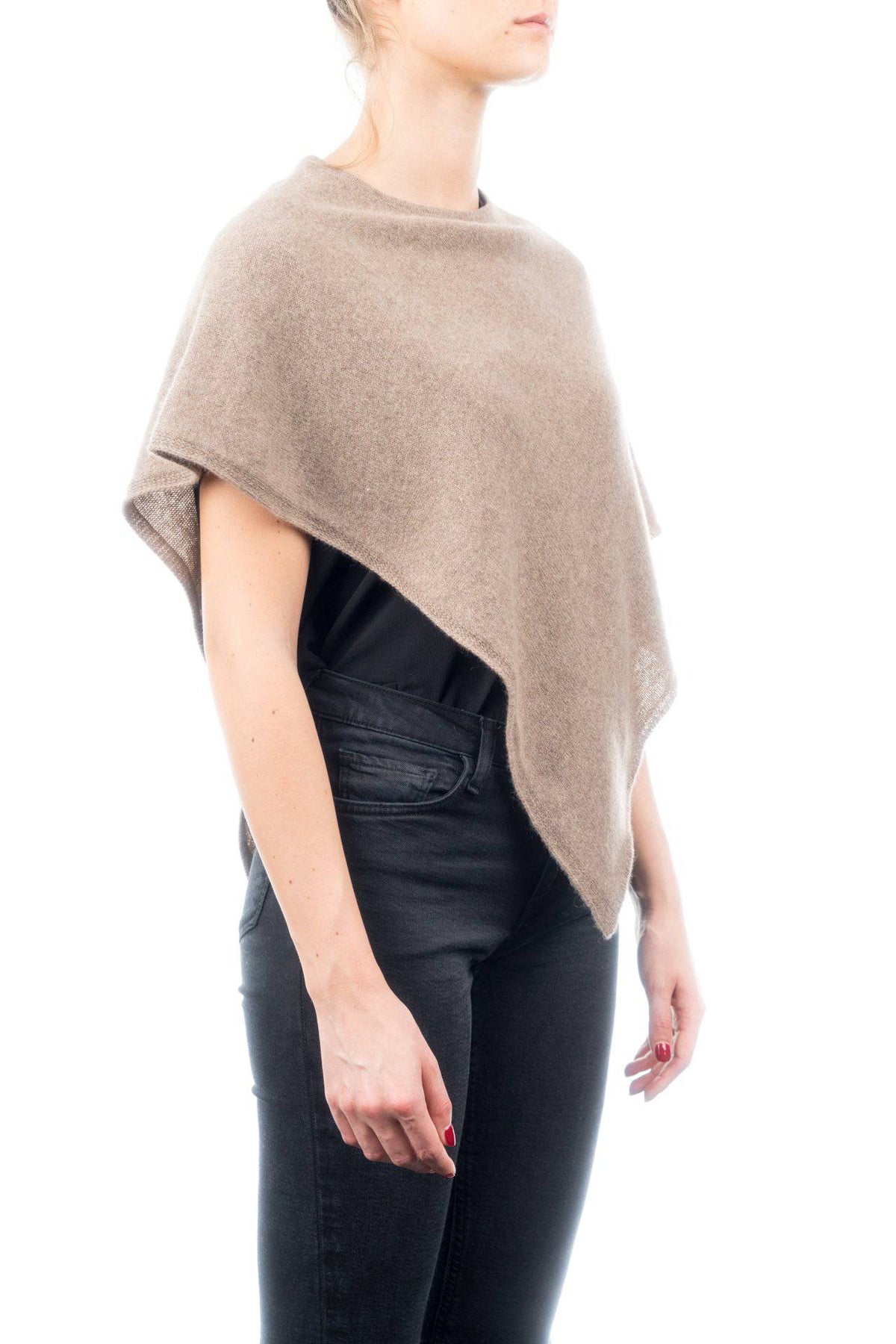 Short 100% cashmere poncho, colour Mink, view 2 | Dalle Piane Cashmere