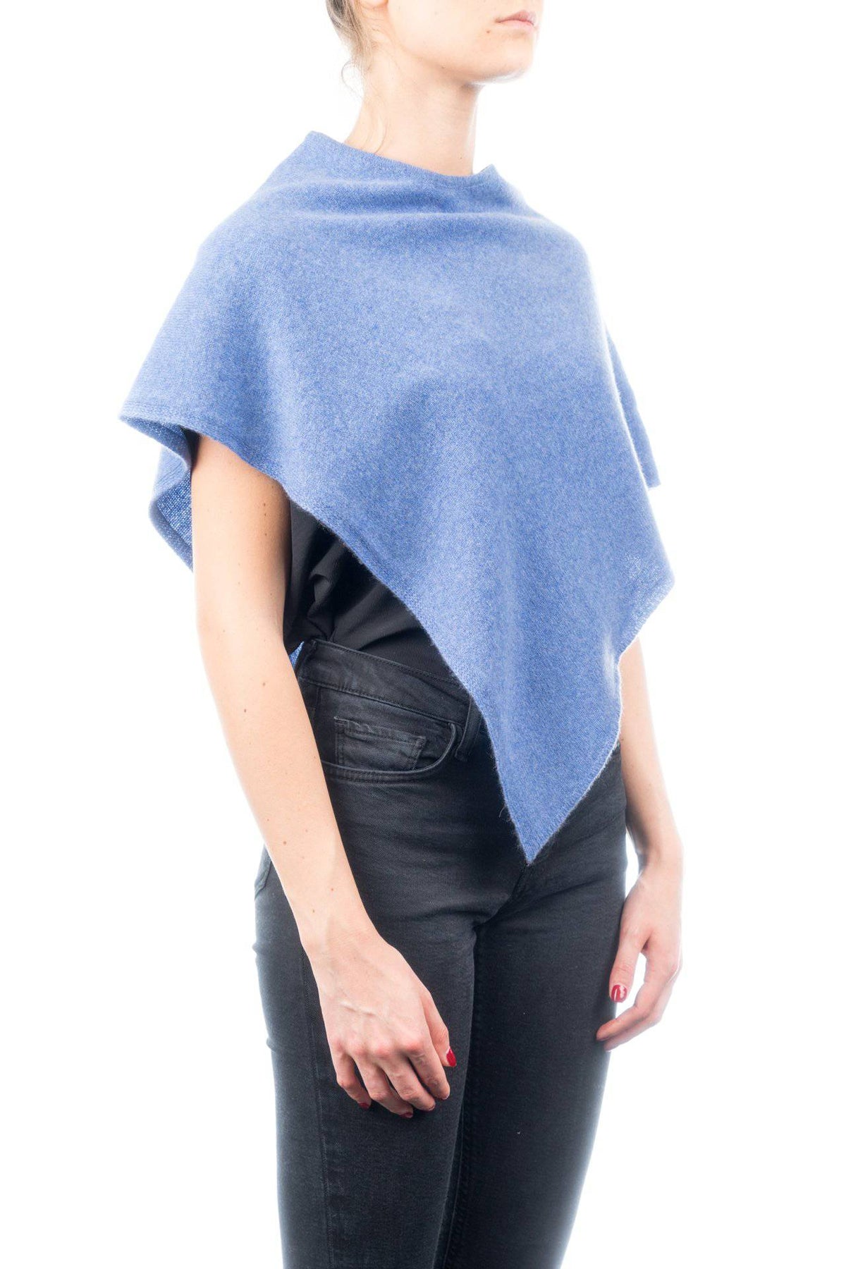 Short 100% cashmere poncho, colour Light Blue, view 2 | Dalle Piane Cashmere