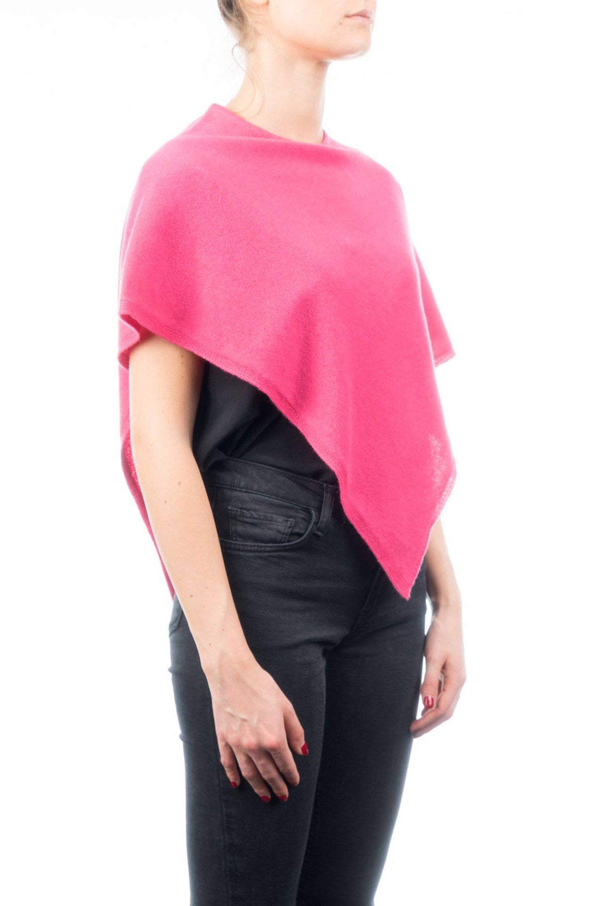Short 100% cashmere poncho, colour Fuchsia, view 2 | Dalle Piane Cashmere