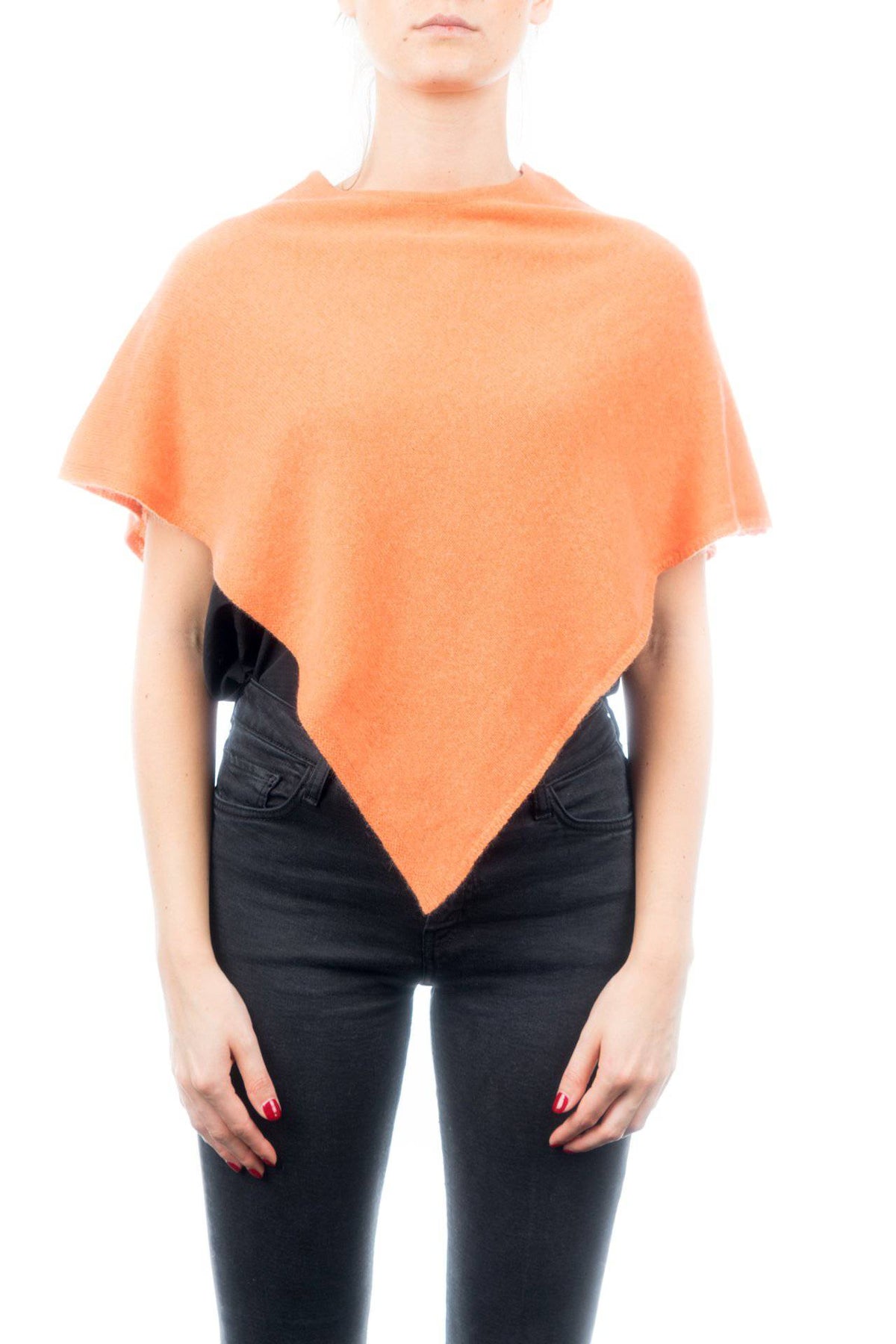 Short 100% cashmere poncho, colour Orange | Dalle Piane Cashmere