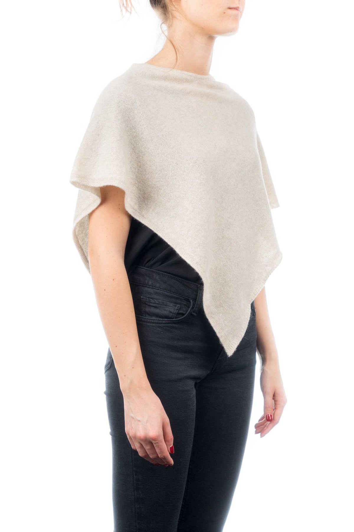 Short 100% cashmere poncho, colour Beige, view 2 | Dalle Piane Cashmere