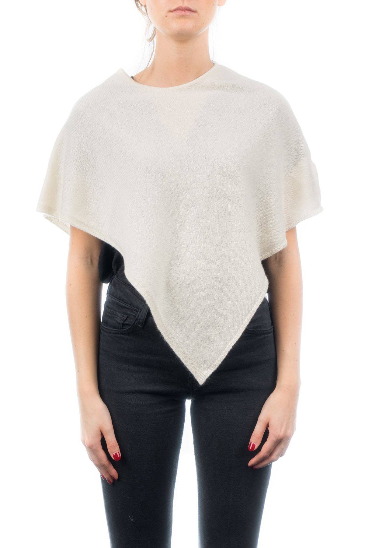 Short 100% cashmere poncho, colour Cream | Dalle Piane Cashmere