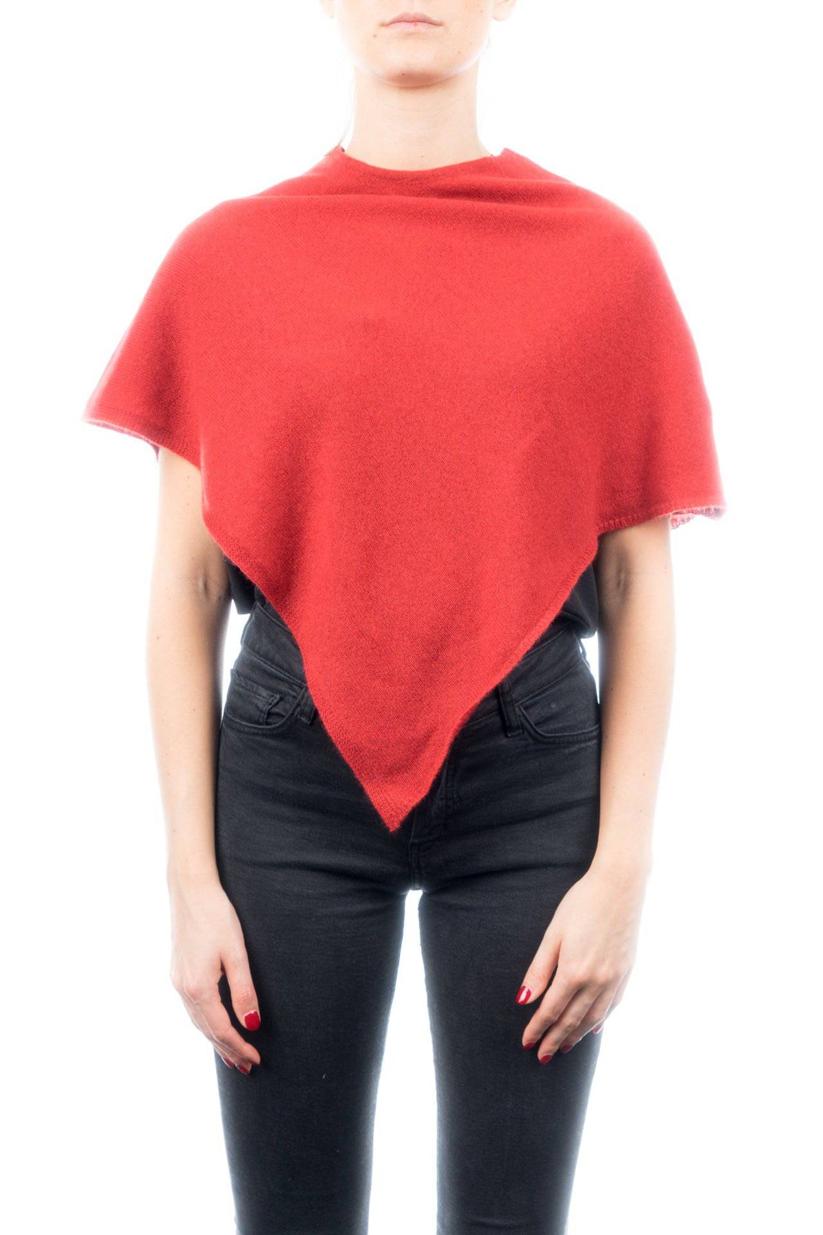 Short 100% cashmere poncho, colour Red | Dalle Piane Cashmere