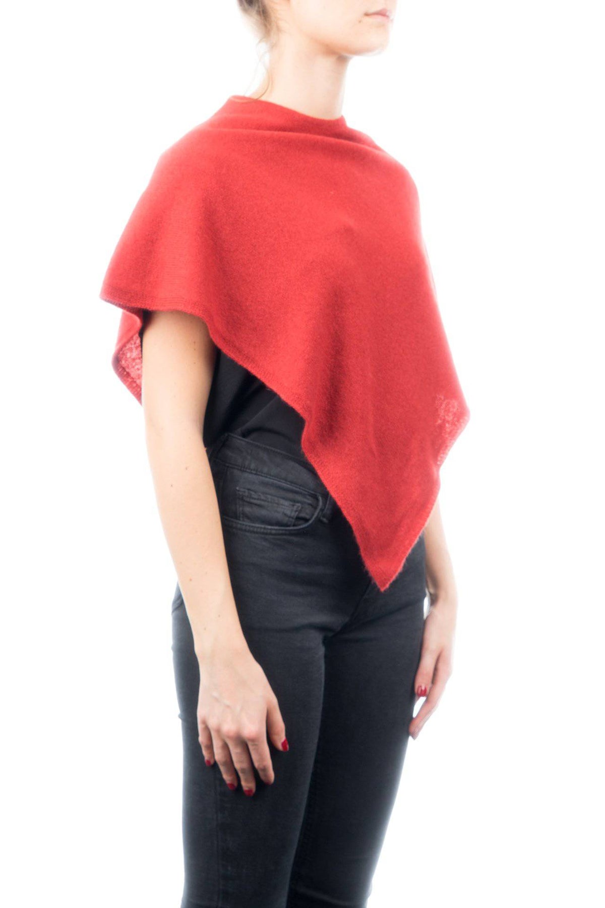 Short 100% cashmere poncho, colour Red, view 2 | Dalle Piane Cashmere