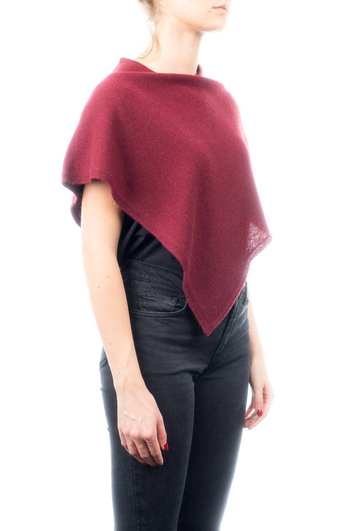 Short 100% cashmere poncho, colour Bordeaux, view 2 | Dalle Piane Cashmere