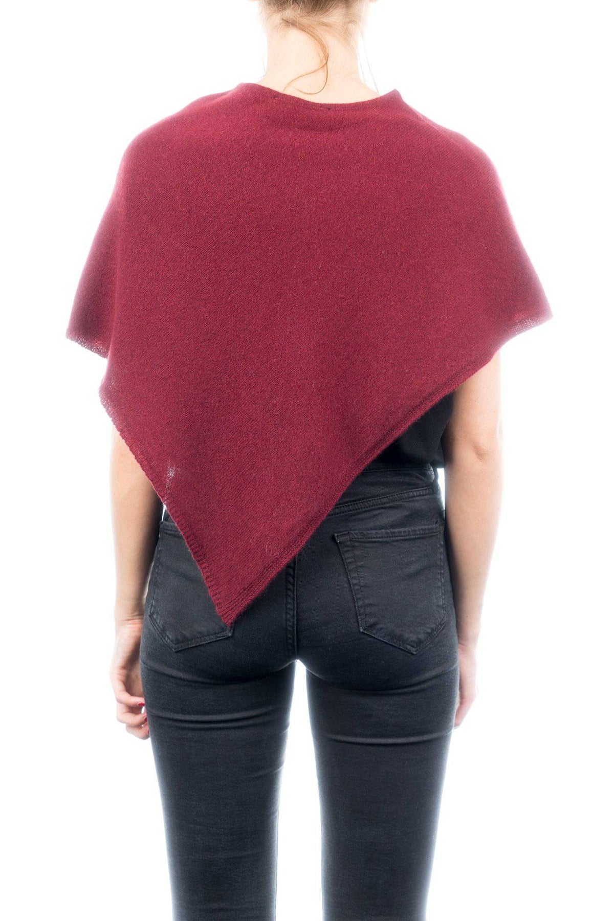 Short 100% cashmere poncho, colour Bordeaux, view 3 | Dalle Piane Cashmere