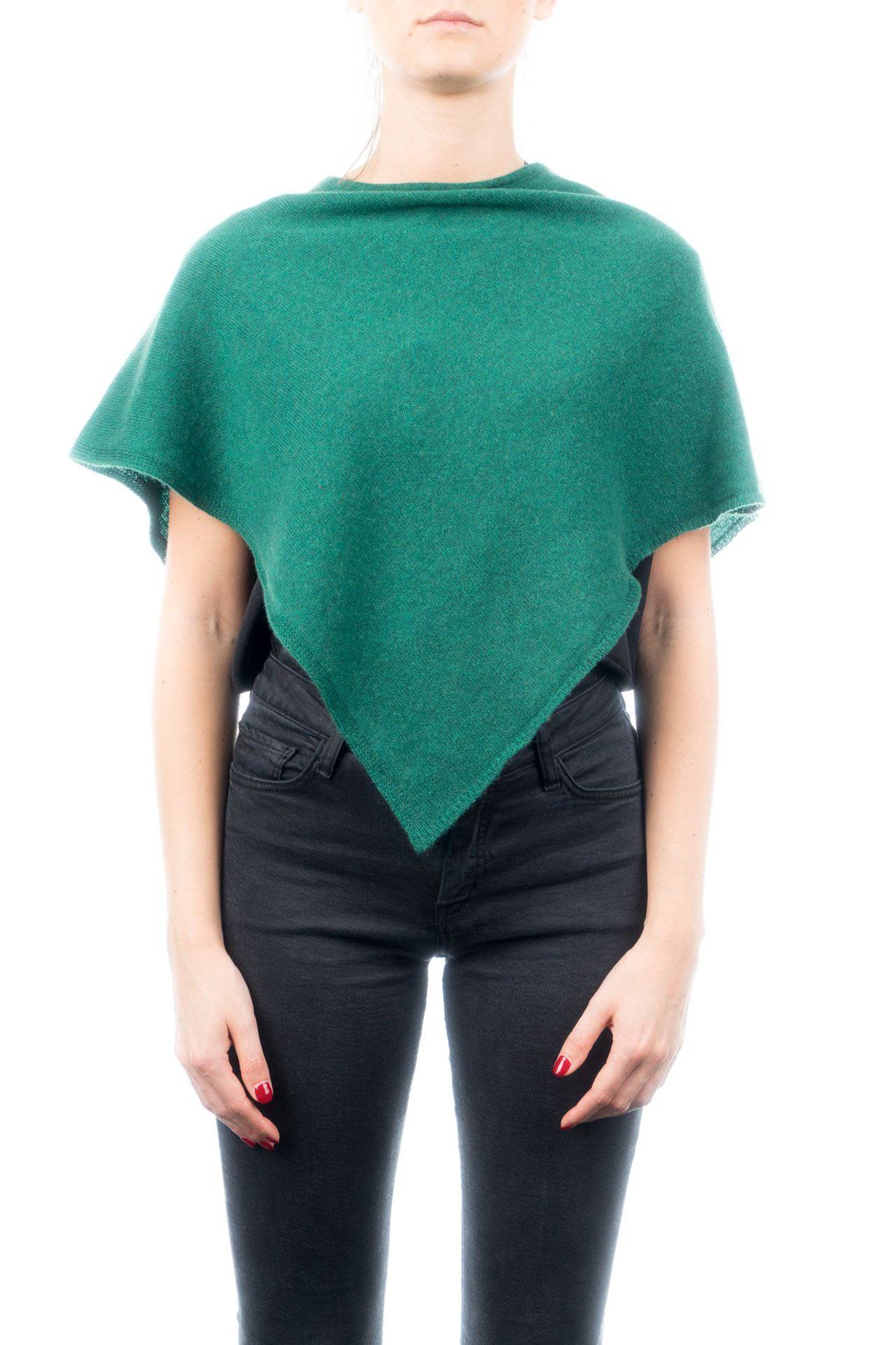 Short 100% cashmere poncho, colour Green | Dalle Piane Cashmere