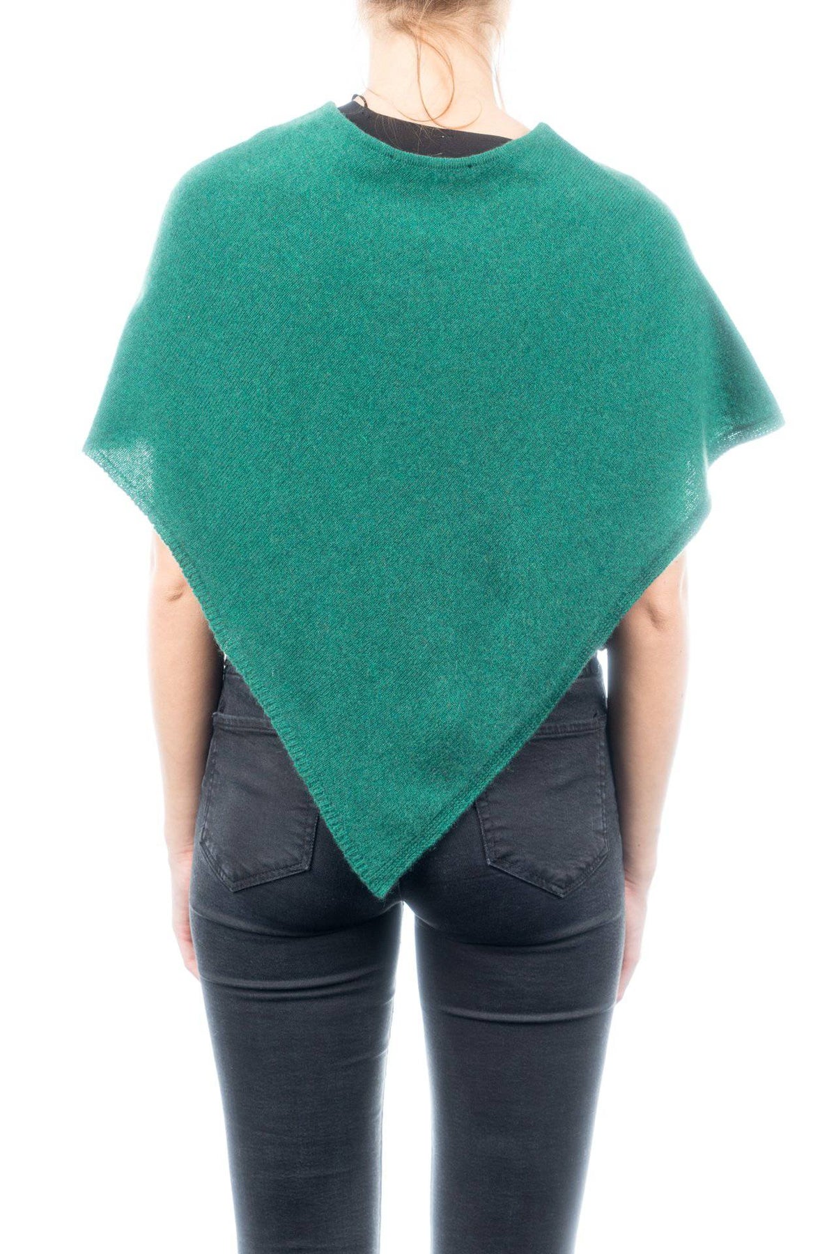 Short 100% cashmere poncho, colour Green, view 3 | Dalle Piane Cashmere