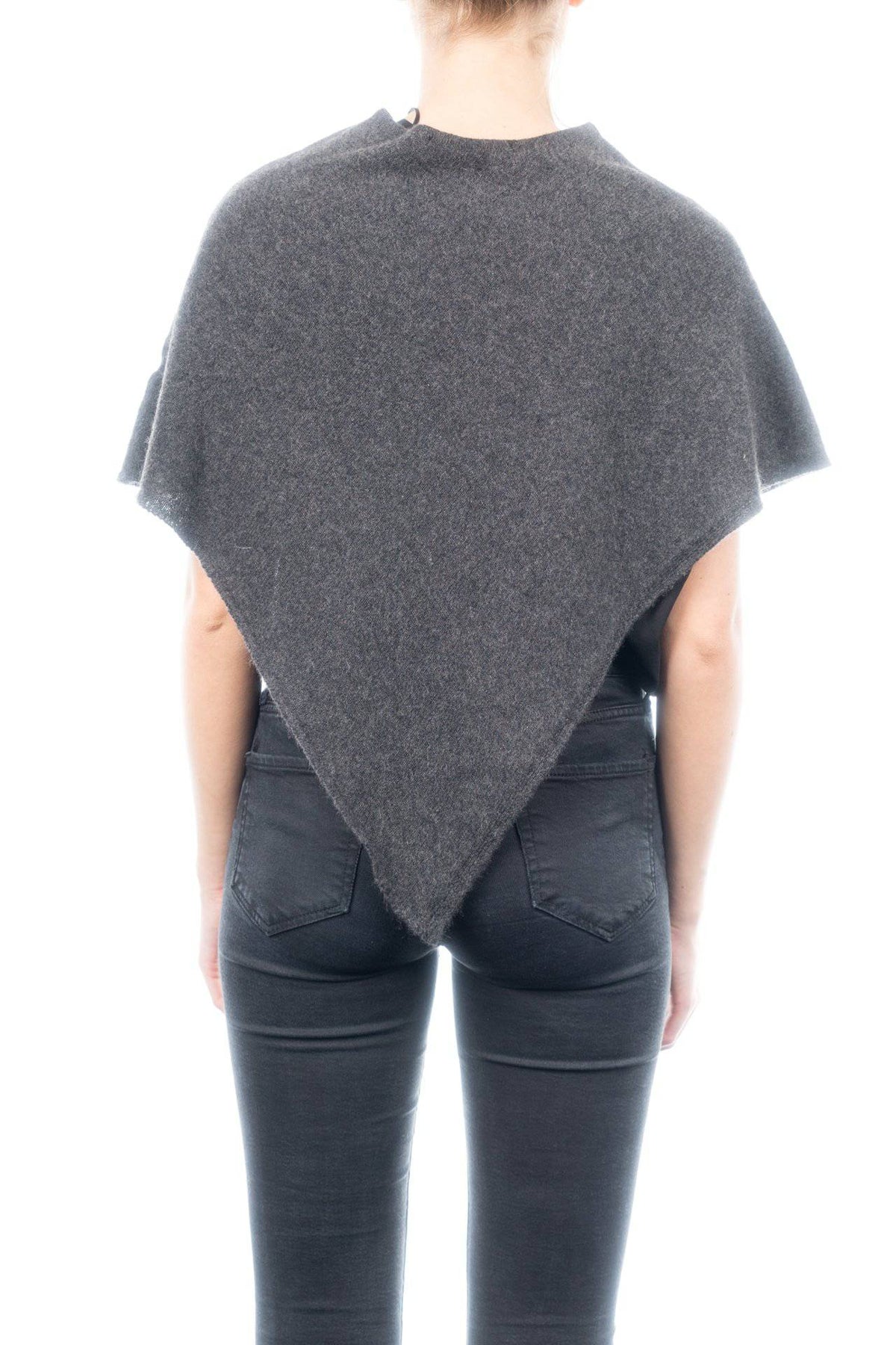 Short 100% cashmere poncho, colour Anthracite, view 3 | Dalle Piane Cashmere