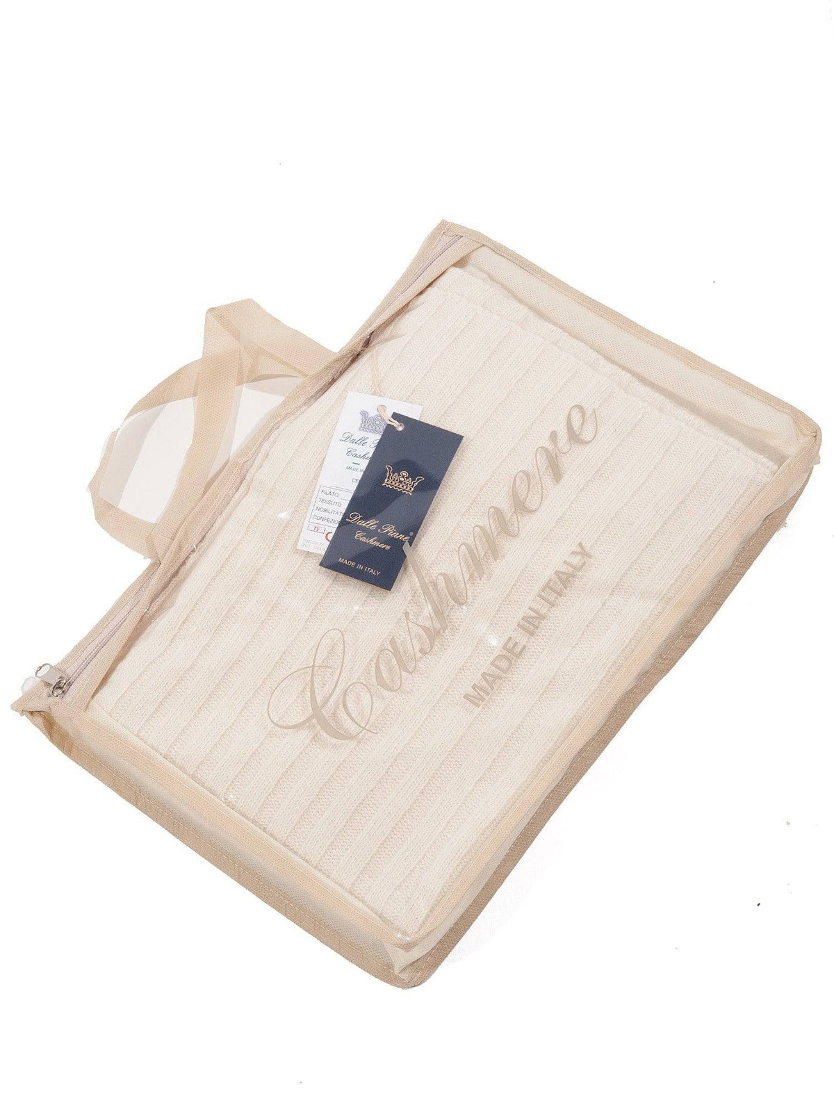 Cashmere blend scarf and beanie set, colour Cream, view 5 | Dalle Piane Cashmere