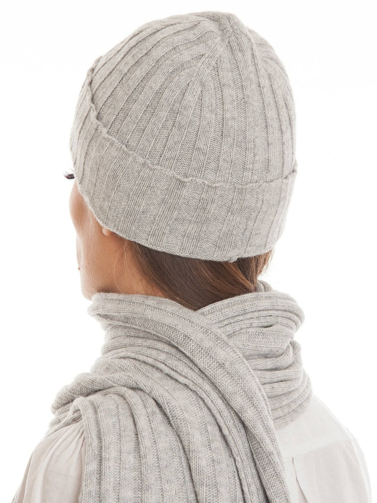 Cashmere blend scarf and beanie set, colour Grey, view 3 | Dalle Piane Cashmere