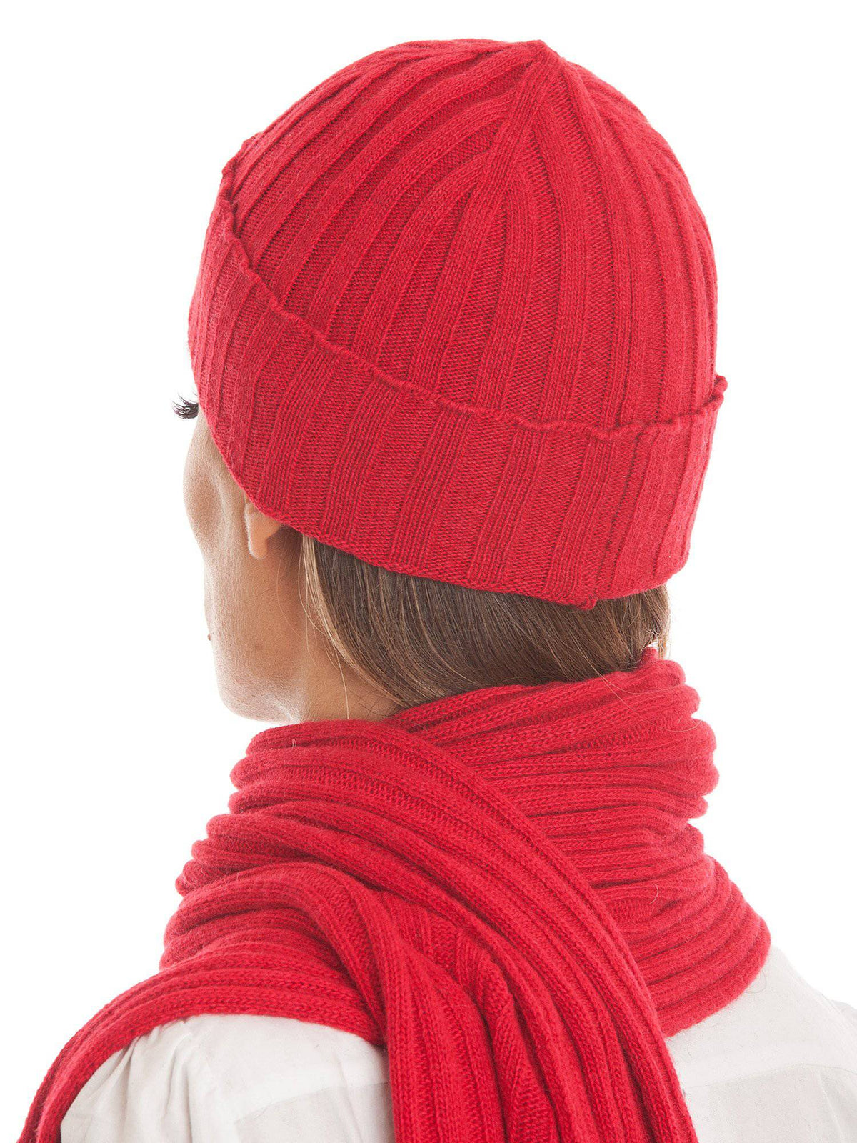 Cashmere blend scarf and beanie set, colour Red, view 2 | Dalle Piane Cashmere
