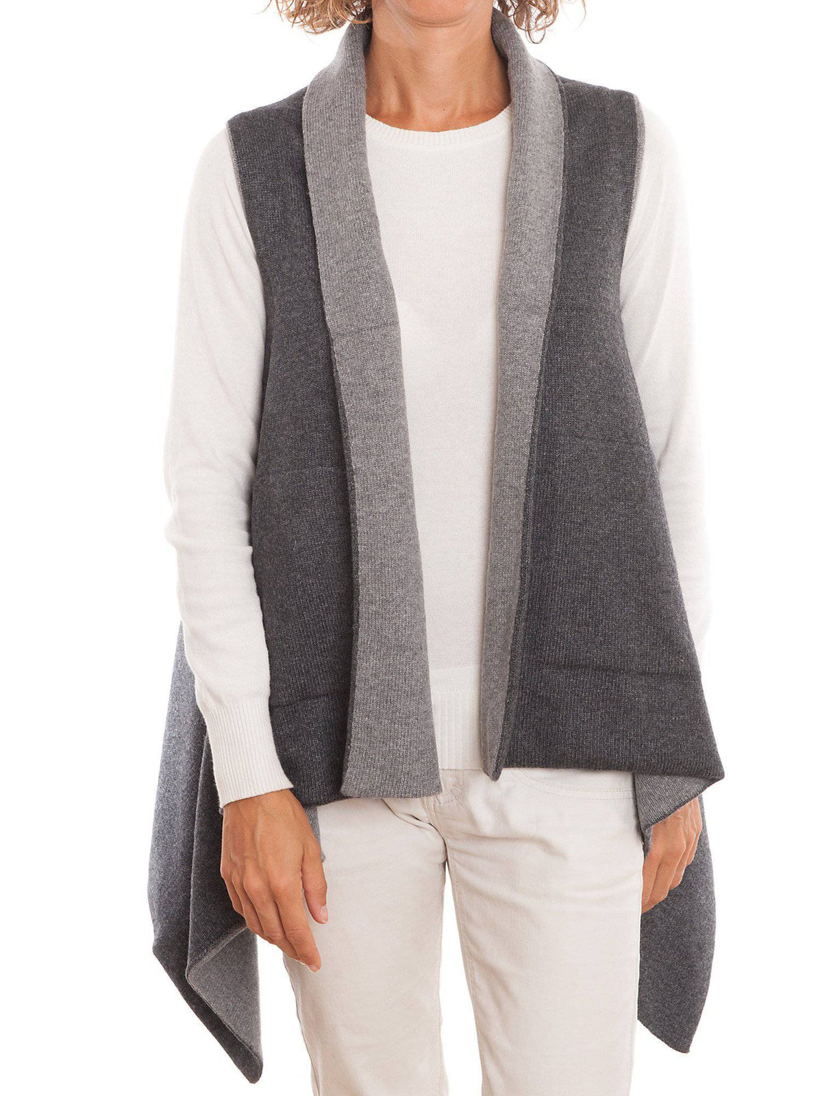 Women's reversible sleeveless cashmere blend cardigan, colour Anthracite-Grey | Dalle Piane Cashmere