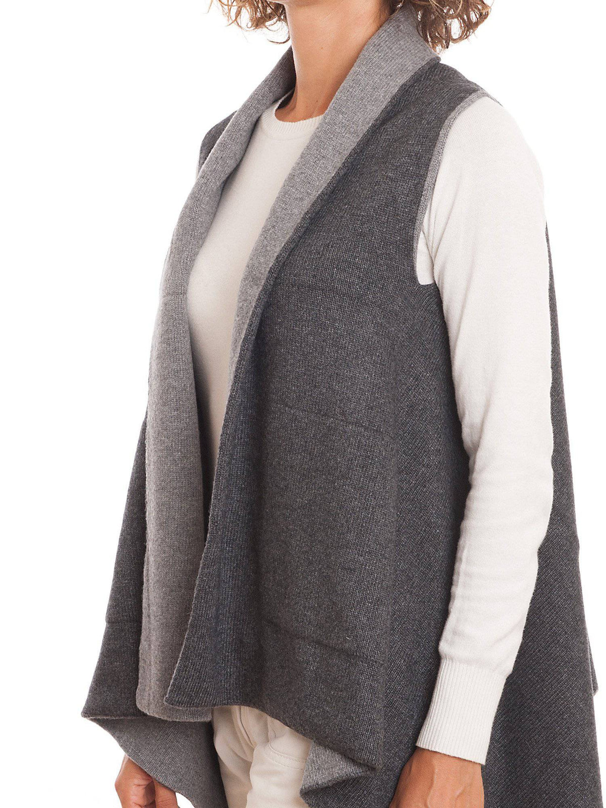 Women's reversible sleeveless cashmere blend cardigan, colour Anthracite-Grey, view 3 | Dalle Piane Cashmere