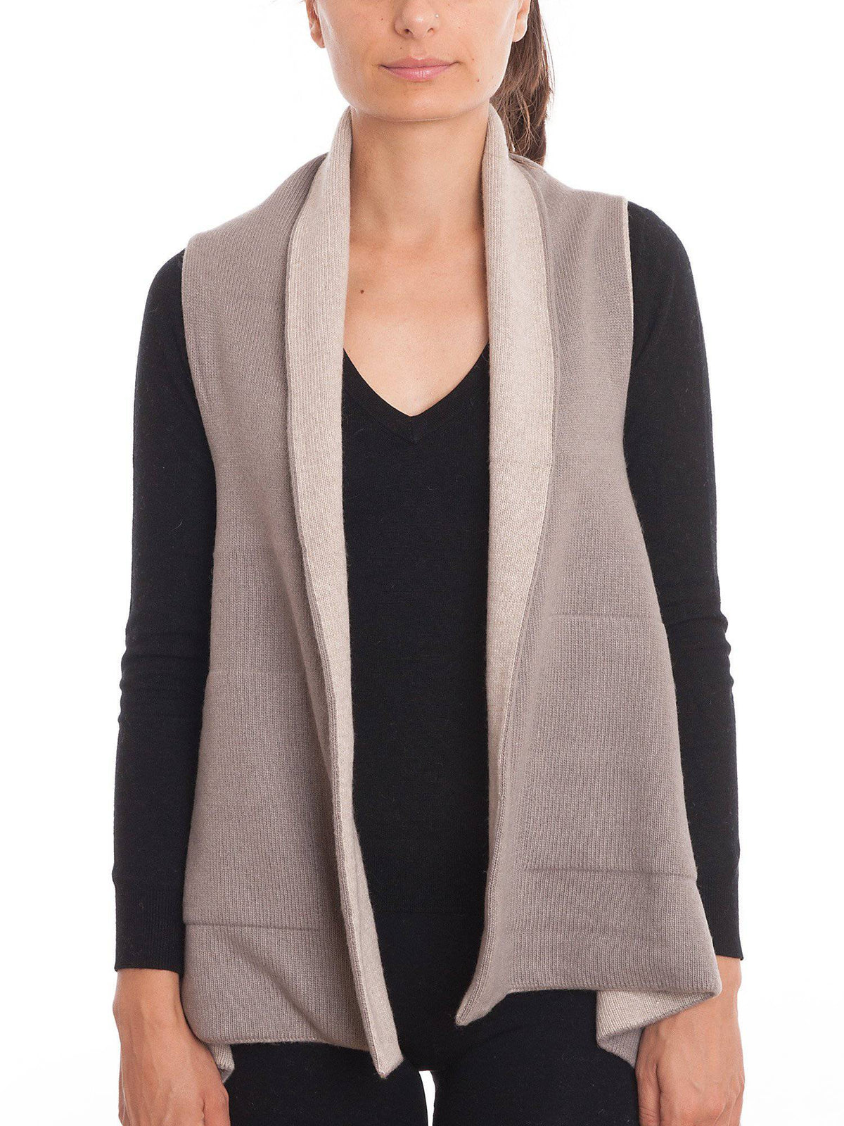 Women's reversible sleeveless cashmere blend cardigan, colour Mink-Beige | Dalle Piane Cashmere