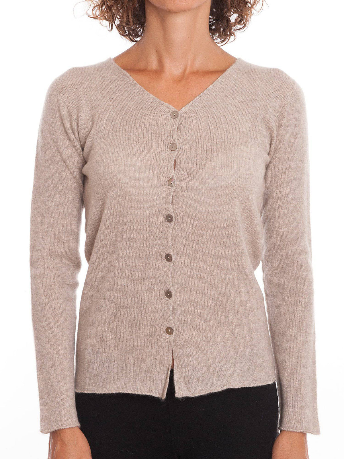 Women's 100% cashmere V-neck cardigan, colour Beige | Dalle Piane Cashmere