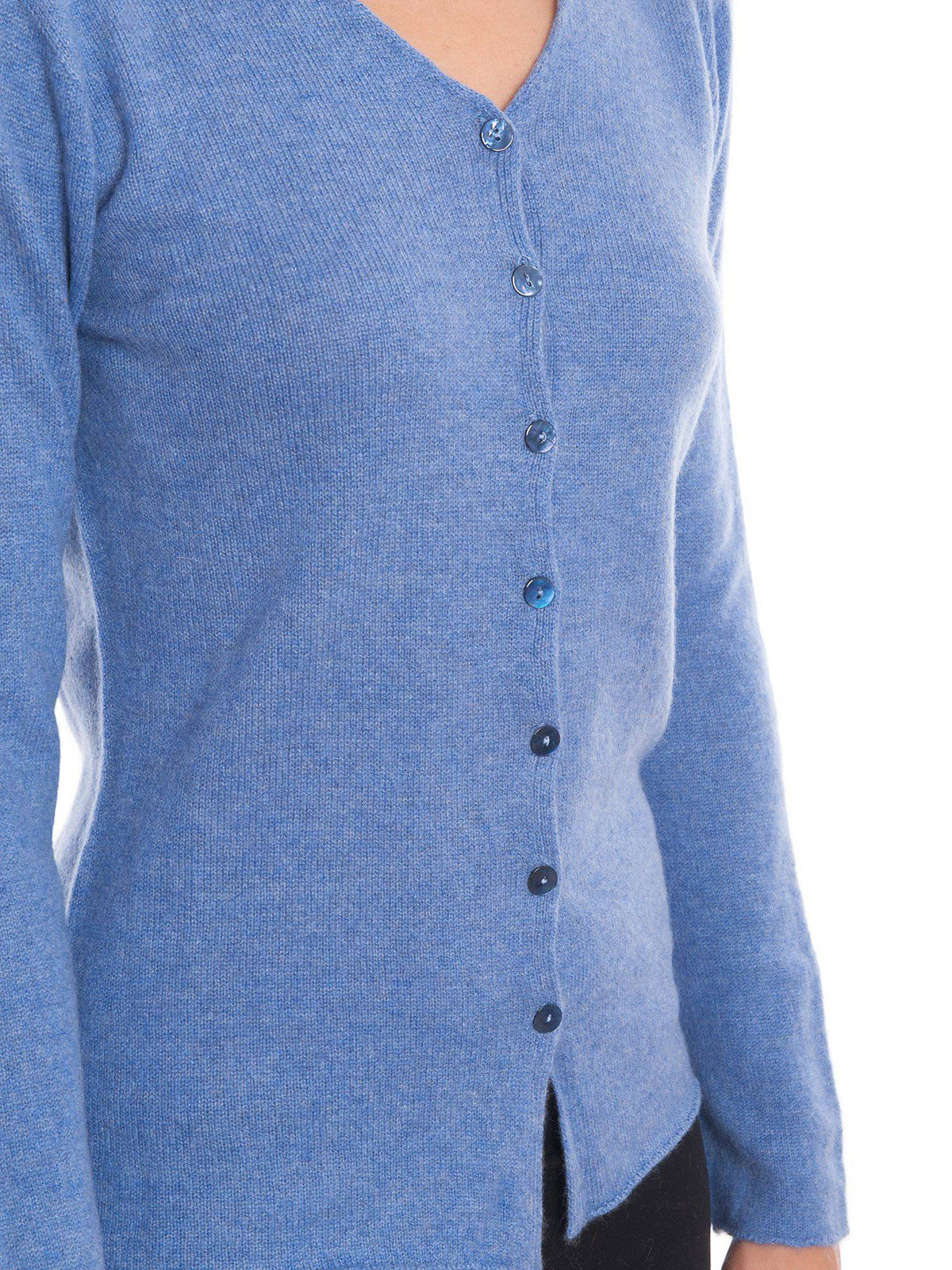 Women's 100% cashmere V-neck cardigan, colour Light Blue, view 2 | Dalle Piane Cashmere