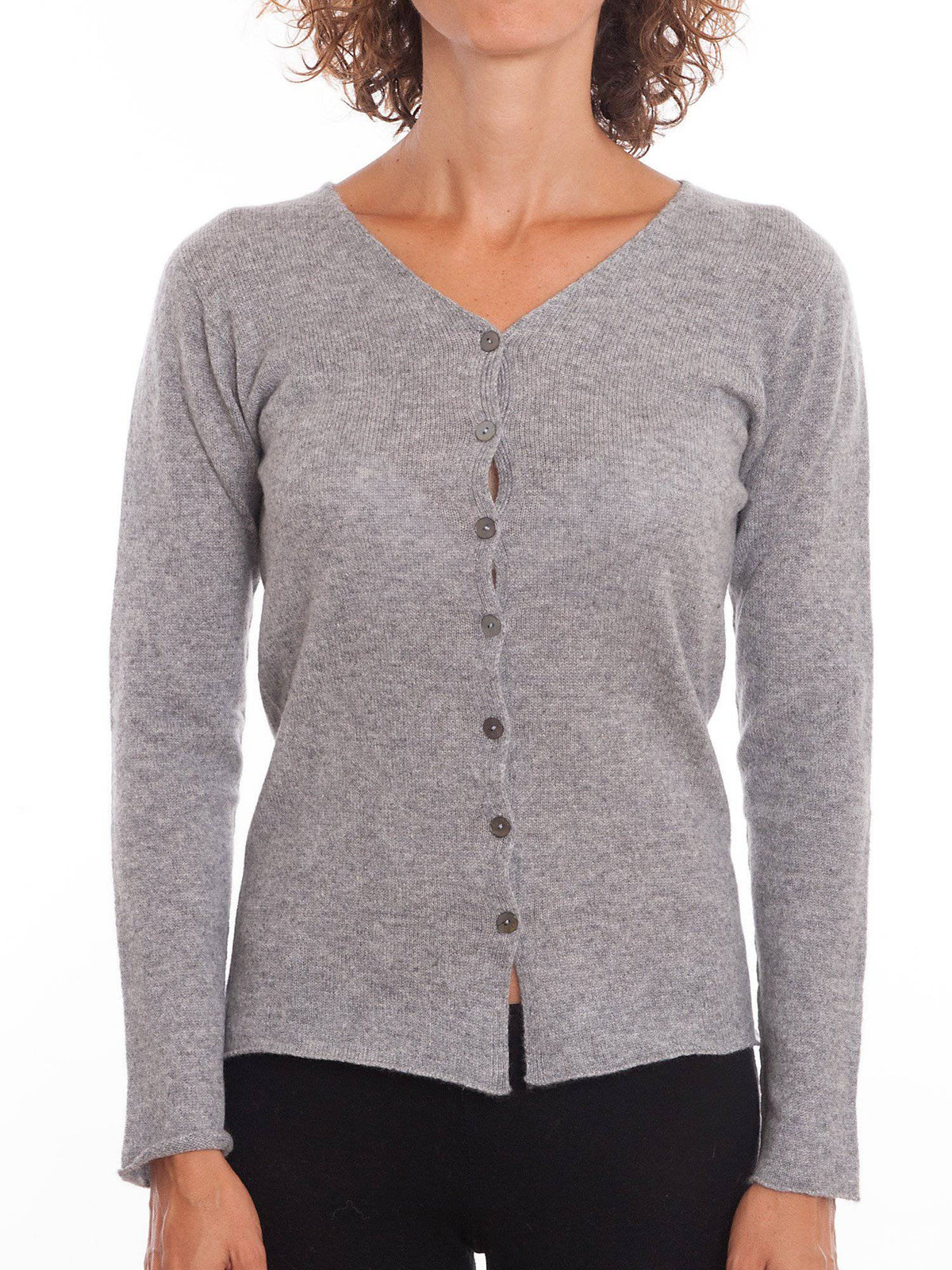 Women's 100% cashmere V-neck cardigan, colour Grey | Dalle Piane Cashmere