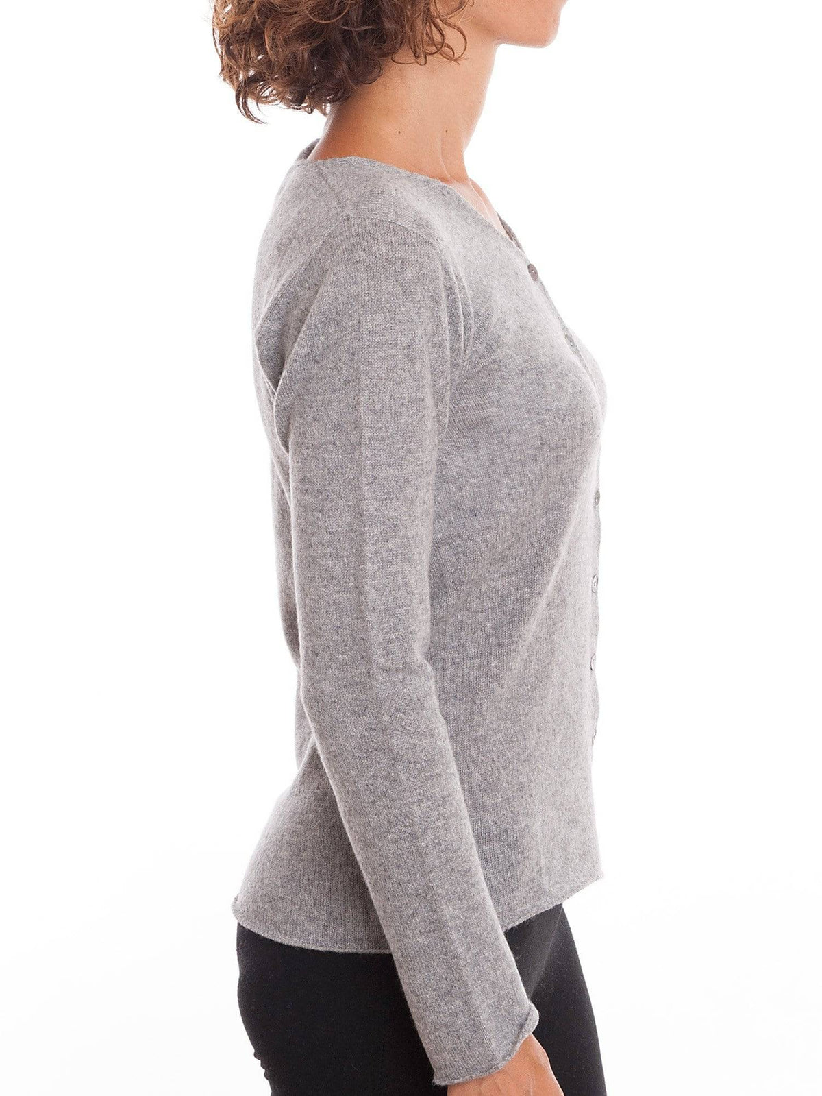Women's 100% cashmere V-neck cardigan, colour Grey, view 3 | Dalle Piane Cashmere