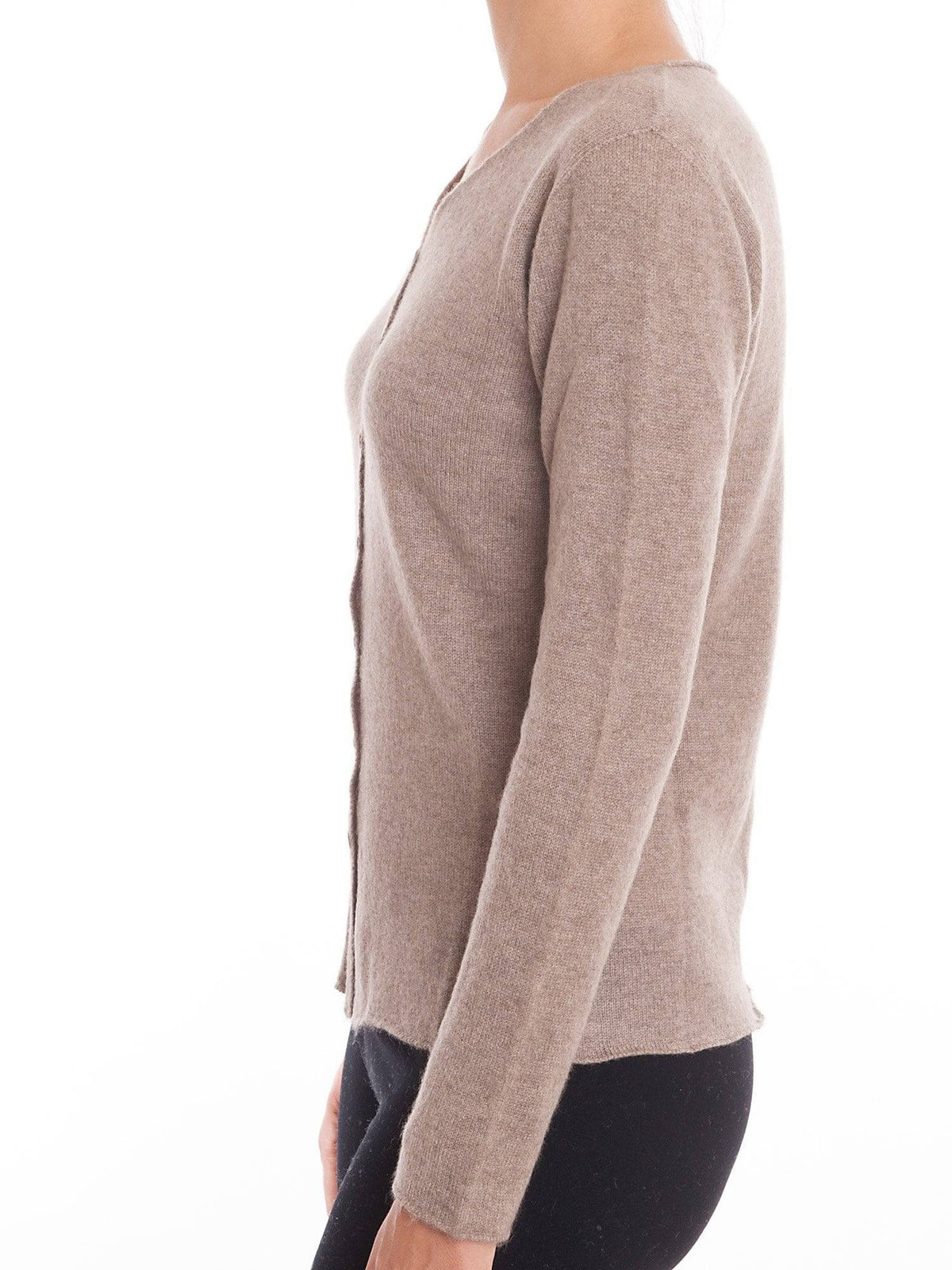 Women's 100% cashmere V-neck cardigan, colour Mink, view 3 | Dalle Piane Cashmere