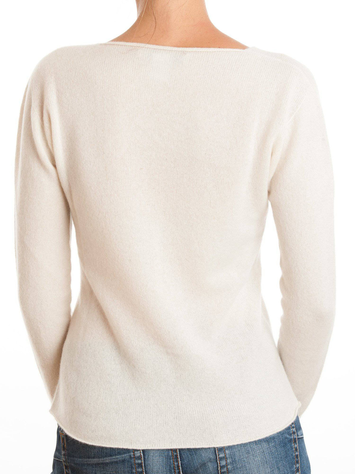 Women's 100% cashmere V-neck cardigan, colour Cream, view 3 | Dalle Piane Cashmere