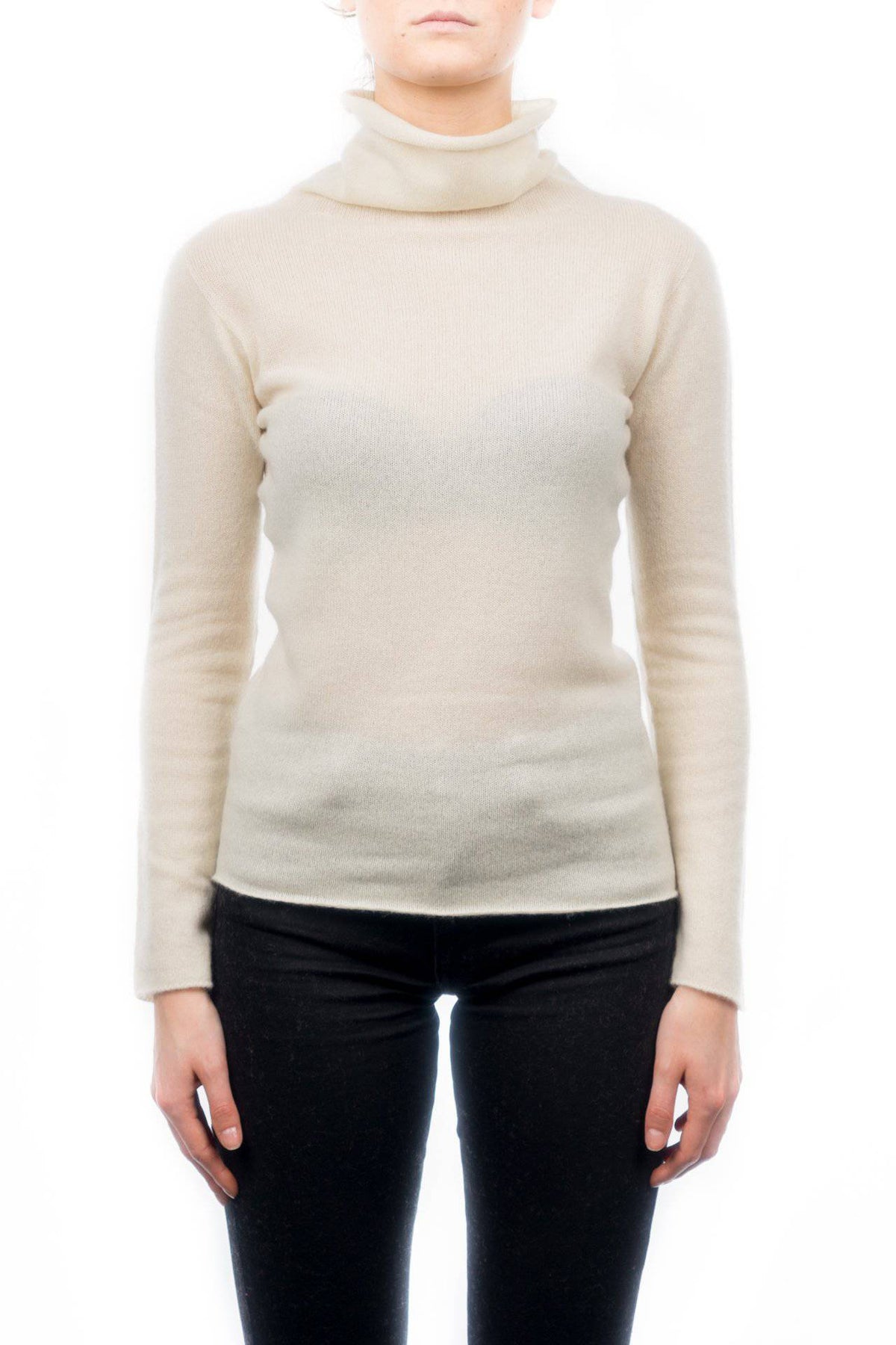 Women's 100% cashmere turtleneck, colour Cream | Dalle Piane Cashmere