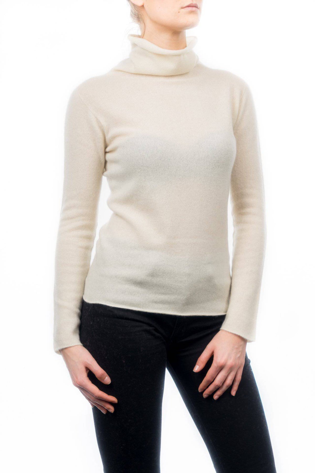 Women's 100% cashmere turtleneck, colour Cream, view 2 | Dalle Piane Cashmere