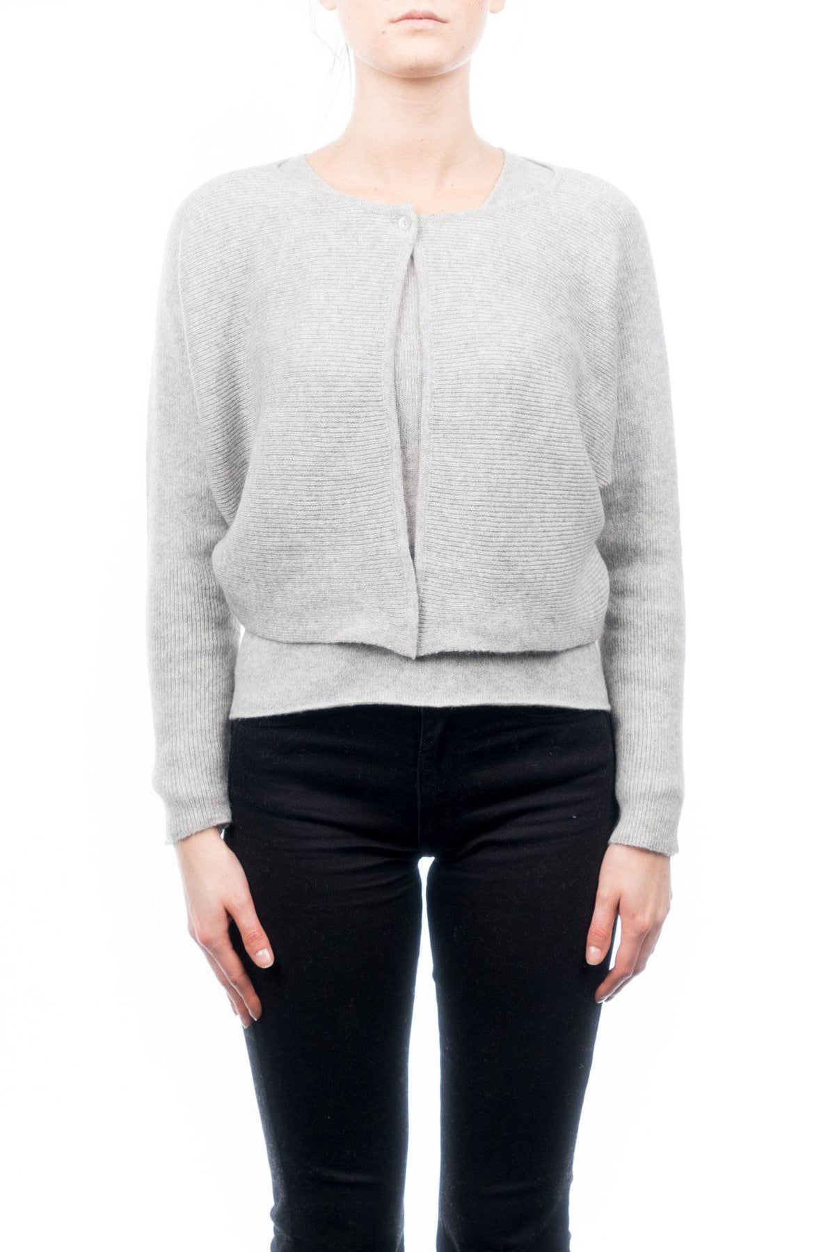 Women's 100% cashmere cropped cardigan, colour Grey | Dalle Piane Cashmere