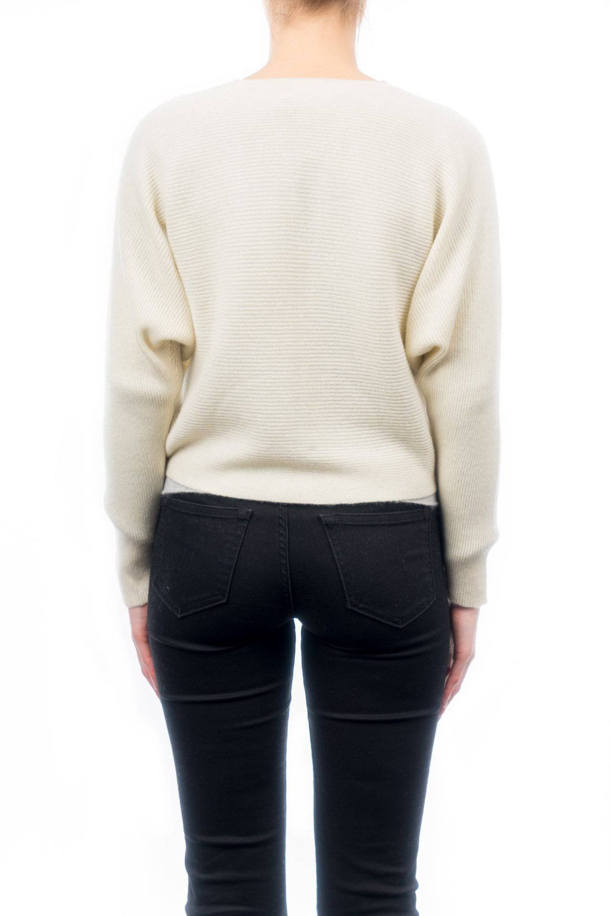 Women's 100% cashmere cropped cardigan, colour Cream, view 3 | Dalle Piane Cashmere
