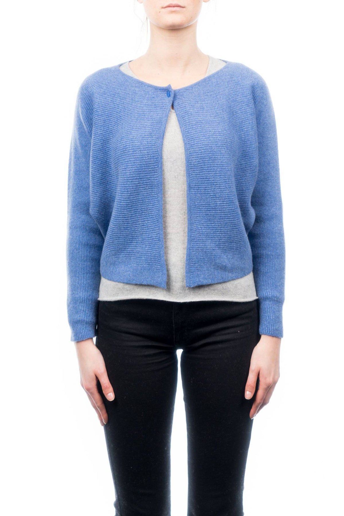 Women's 100% cashmere cropped cardigan, colour Light Blue | Dalle Piane Cashmere