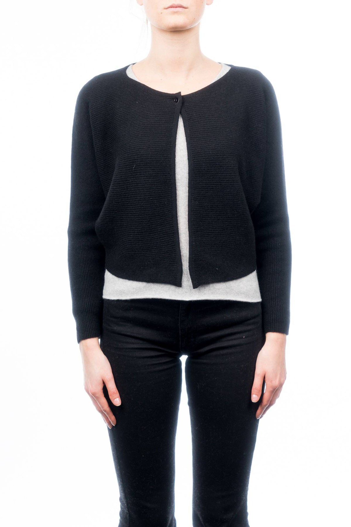 Women's 100% cashmere cropped cardigan, colour Black | Dalle Piane Cashmere