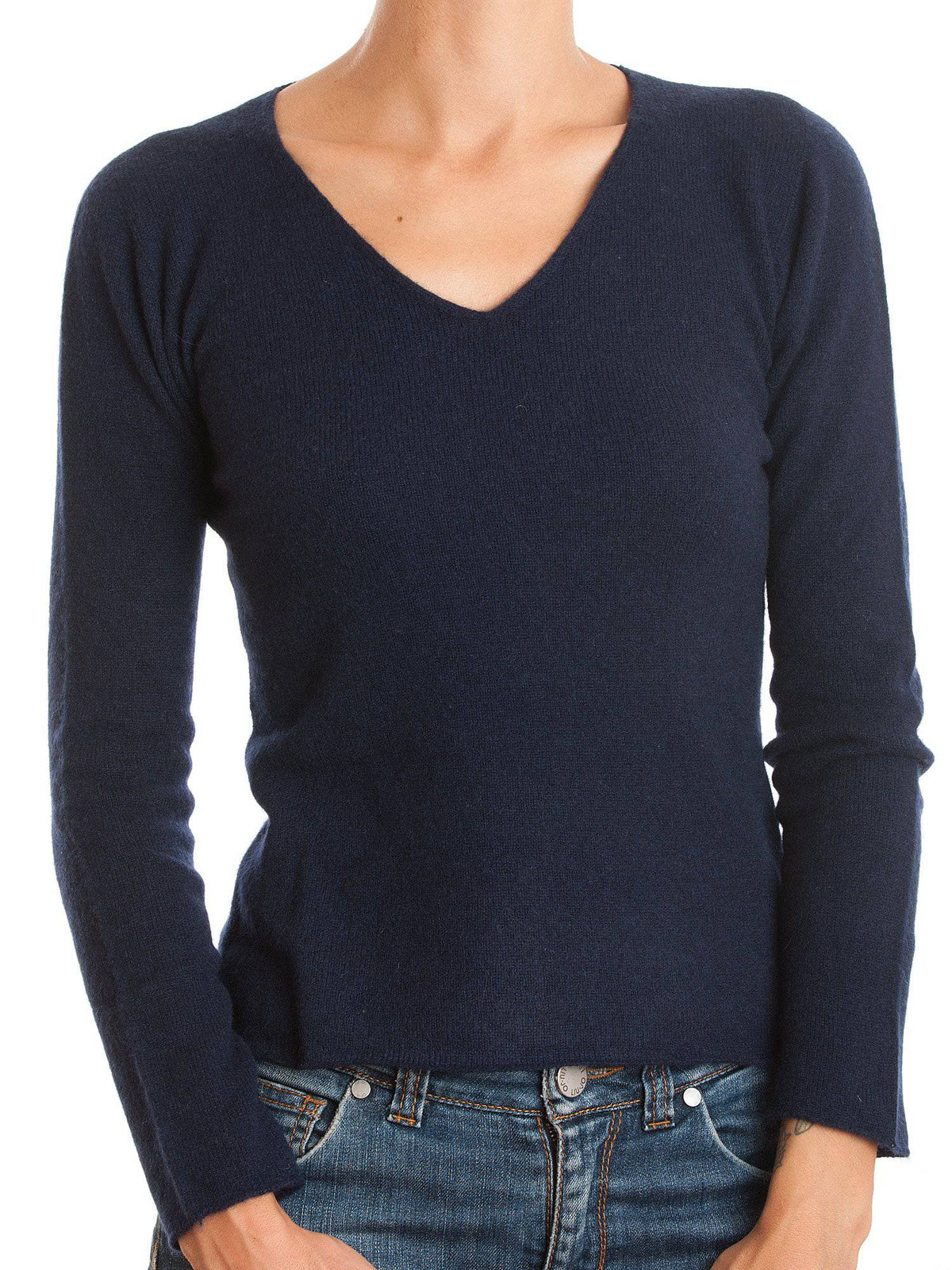 Women's 100% cashmere V-neck, colour Blue | Dalle Piane Cashmere