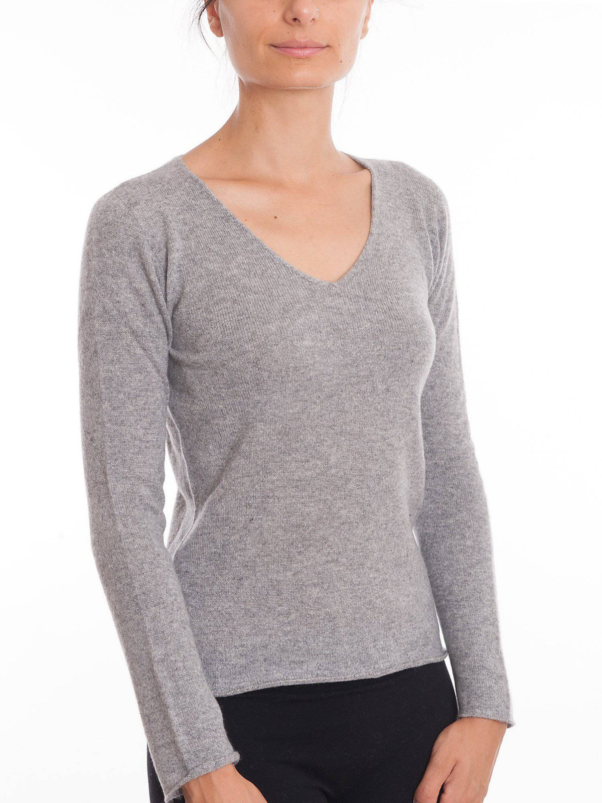 Women's 100% cashmere V-neck, colour Grey | Dalle Piane Cashmere