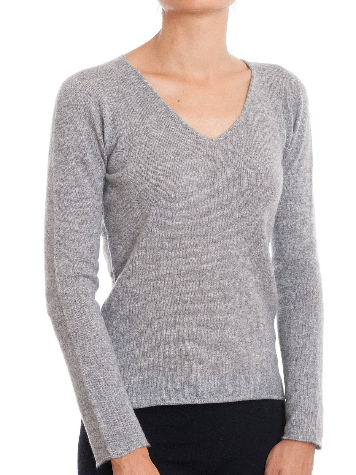 Women's 100% cashmere V-neck, colour Grey, view 3 | Dalle Piane Cashmere