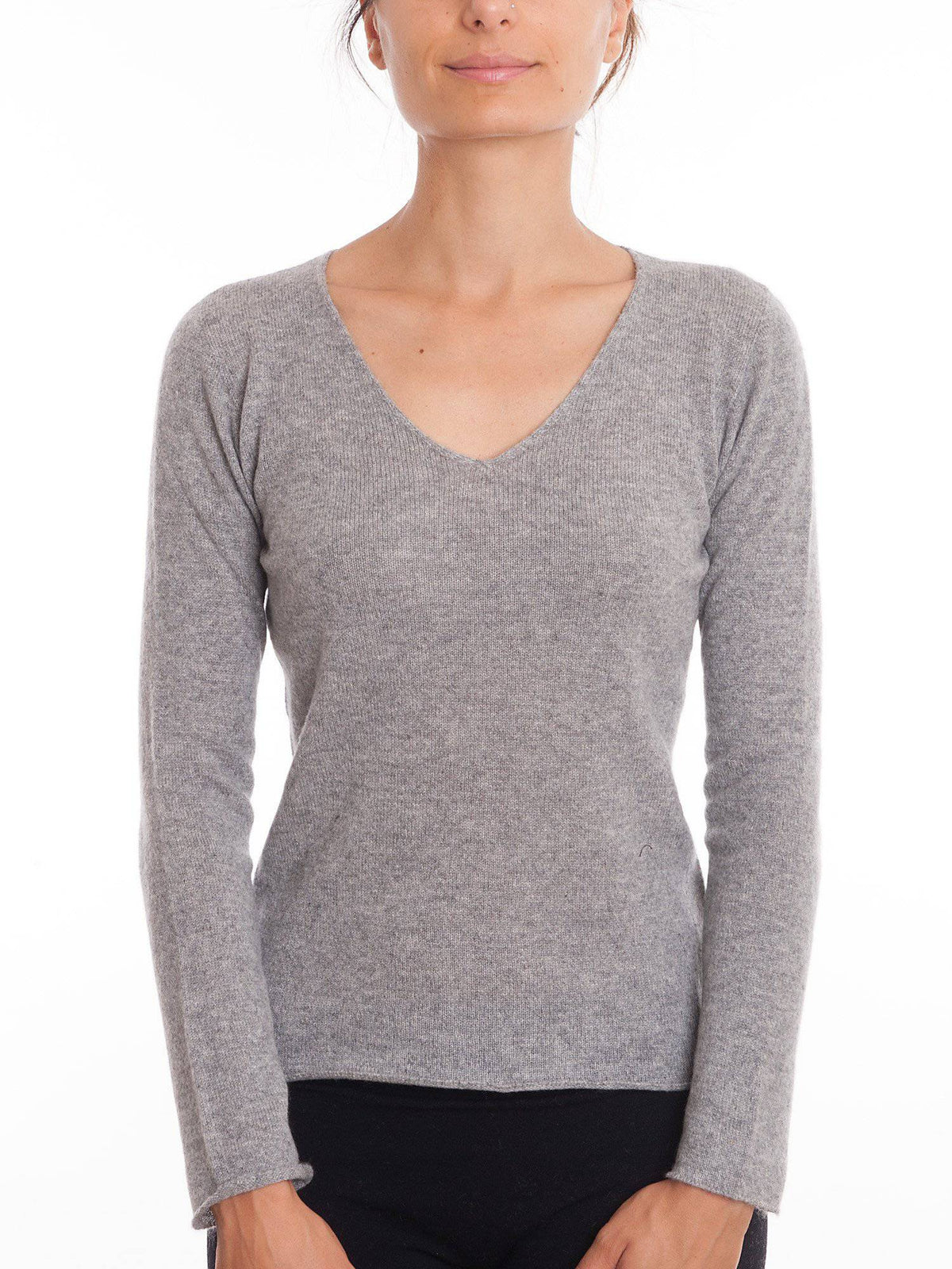Women's 100% cashmere V-neck, colour Grey, view 5 | Dalle Piane Cashmere