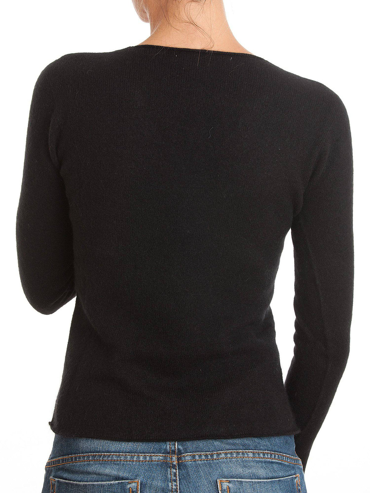 Women's 100% cashmere V-neck, colour Black, view 3 | Dalle Piane Cashmere