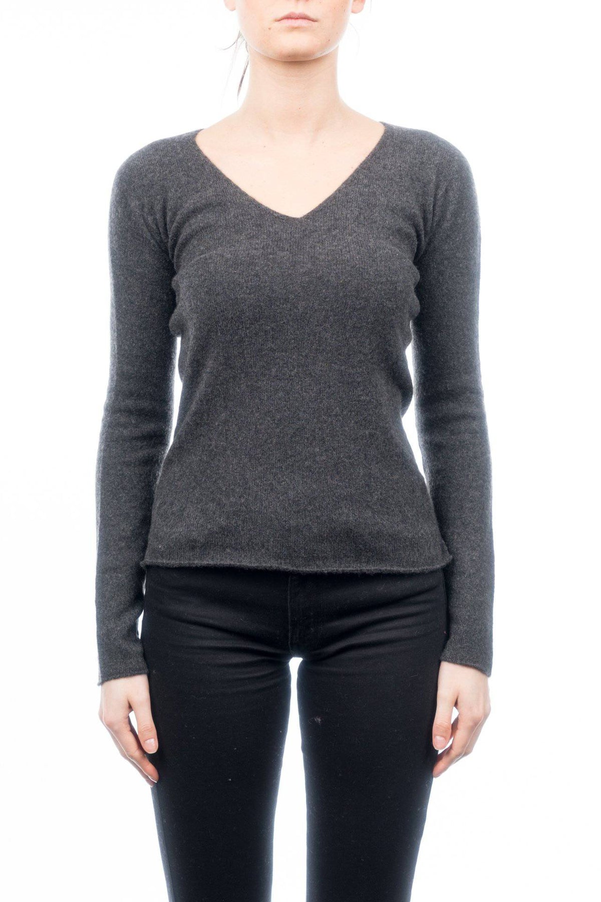 Women's 100% cashmere V-neck, colour Anthracite | Dalle Piane Cashmere