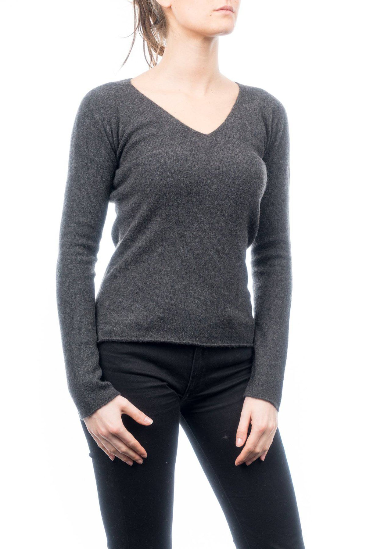 Women's 100% cashmere V-neck, colour Anthracite, view 2 | Dalle Piane Cashmere