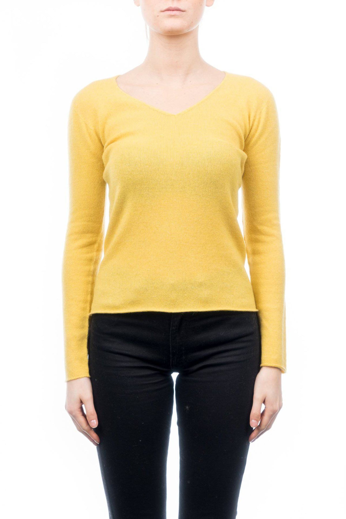 Women's 100% cashmere V-neck, colour Yellow | Dalle Piane Cashmere