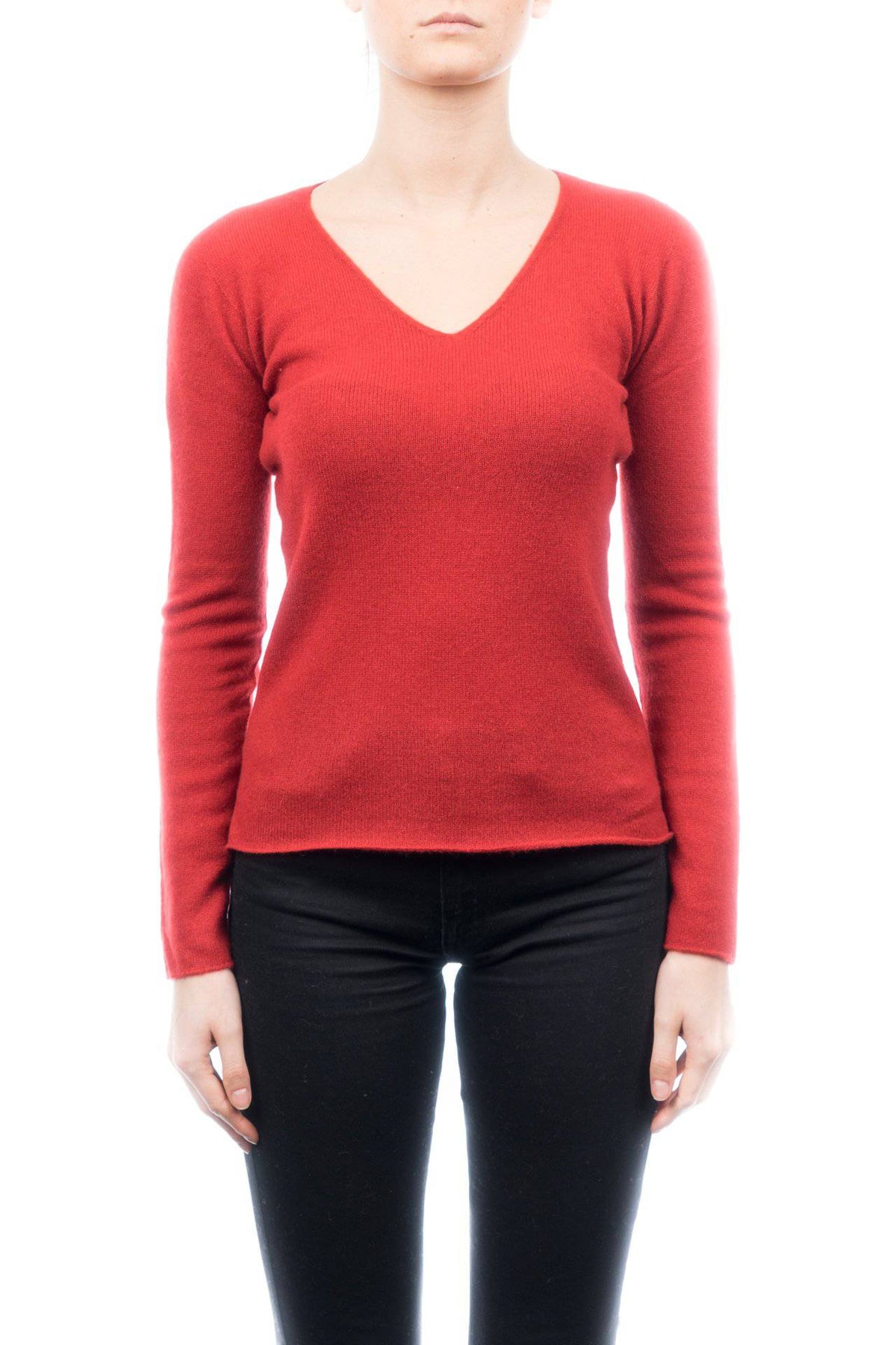 Women's 100% cashmere V-neck, colour Red | Dalle Piane Cashmere