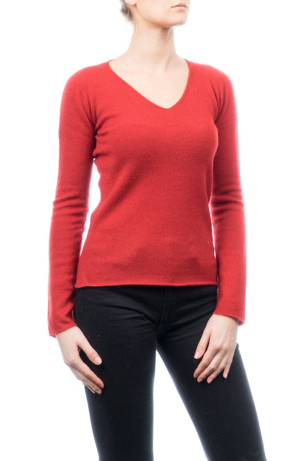 Women's 100% cashmere V-neck, colour Red, view 2 | Dalle Piane Cashmere