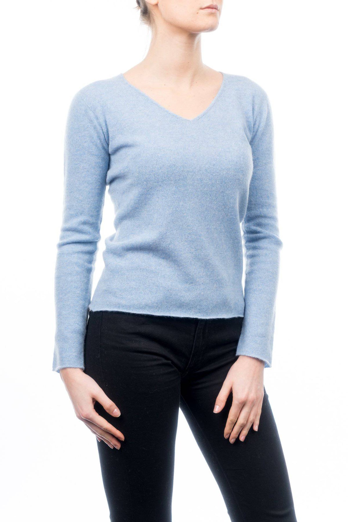 Women's 100% cashmere V-neck, colour Sky, view 2 | Dalle Piane Cashmere