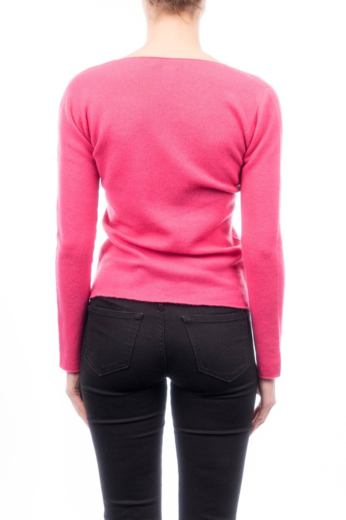 Women's 100% cashmere V-neck, colour Fuchsia, view 3 | Dalle Piane Cashmere