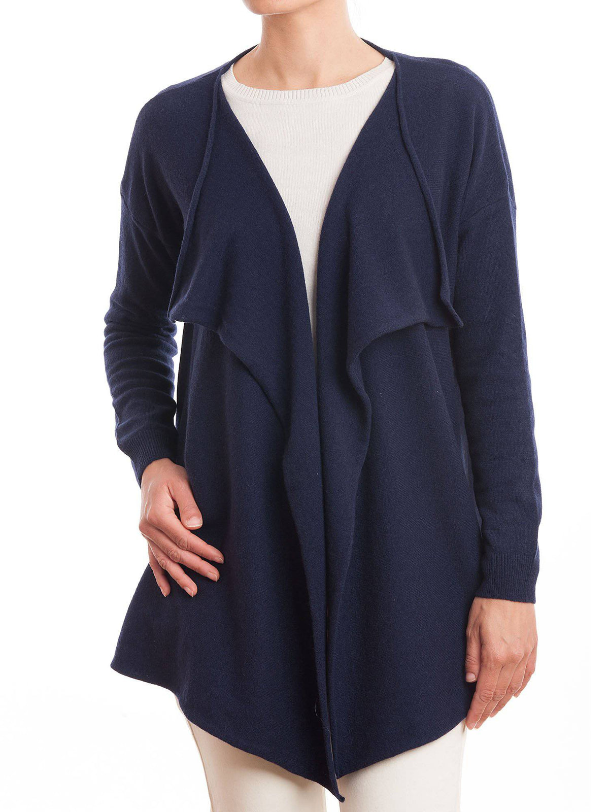 Women's asymmetric cashmere blend cardigan, colour Blue | Dalle Piane Cashmere