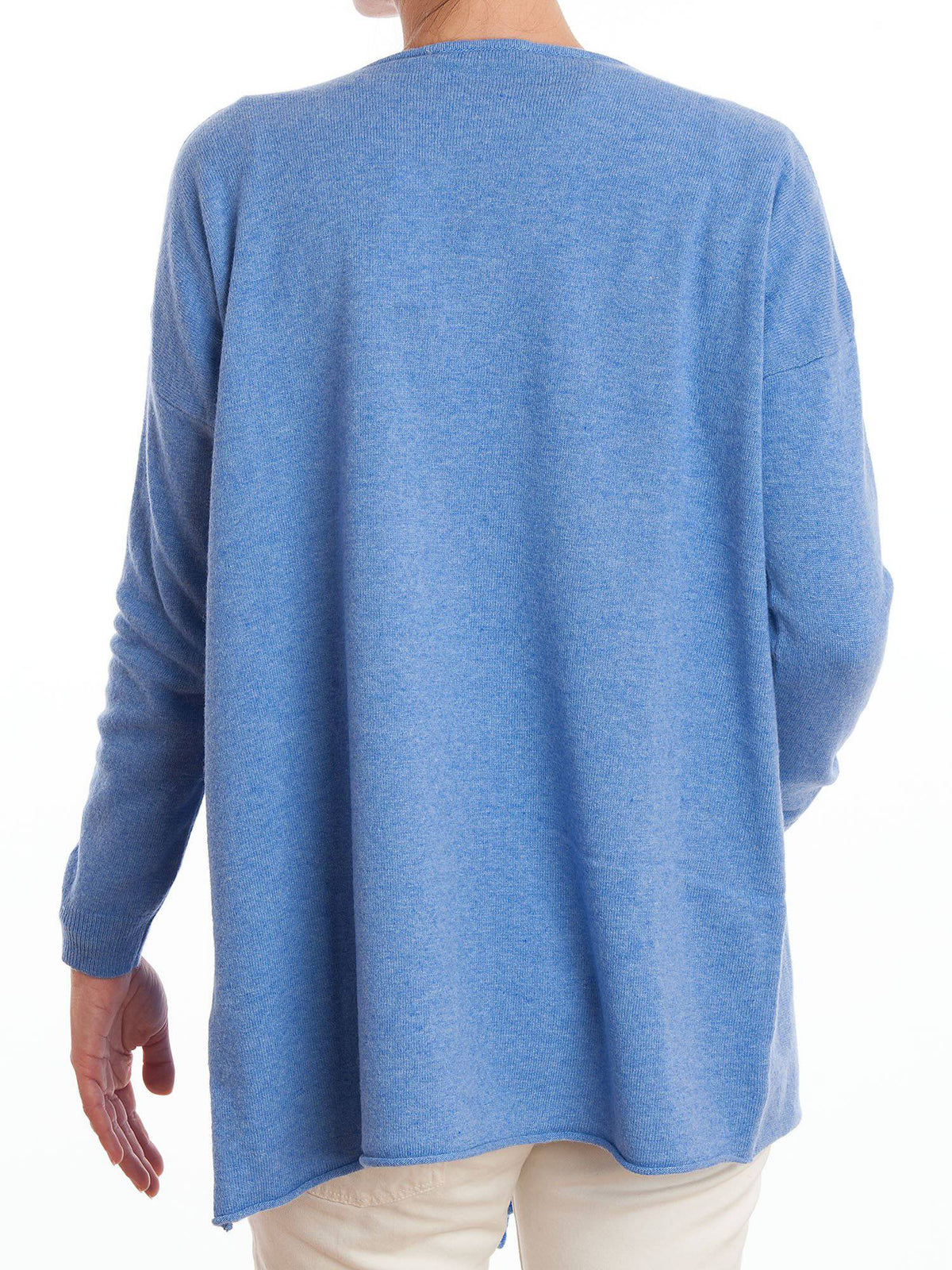 Women's asymmetric cashmere blend cardigan, colour Light Blue, view 3 | Dalle Piane Cashmere