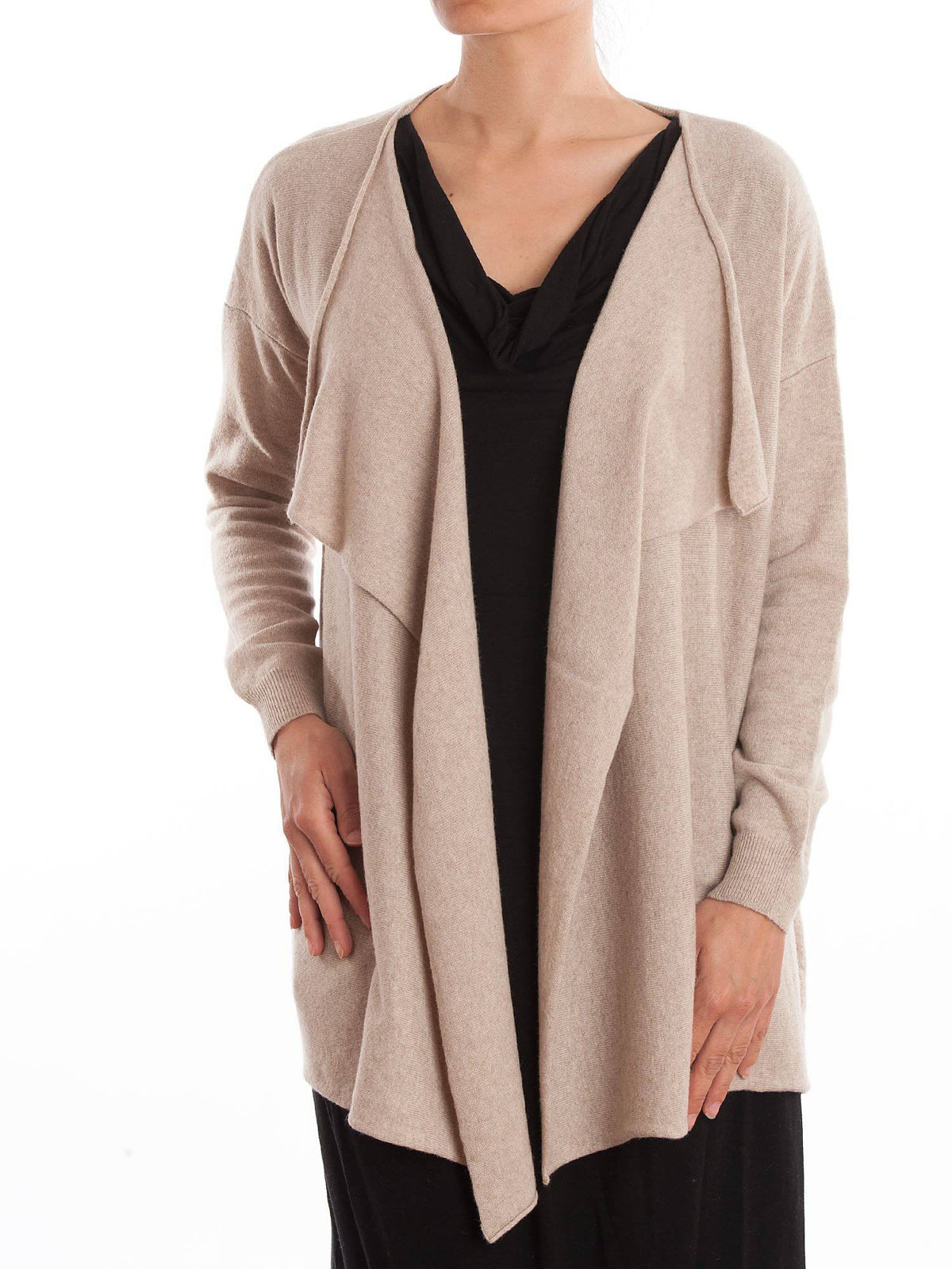 Women's asymmetric cashmere blend cardigan, colour Beige | Dalle Piane Cashmere