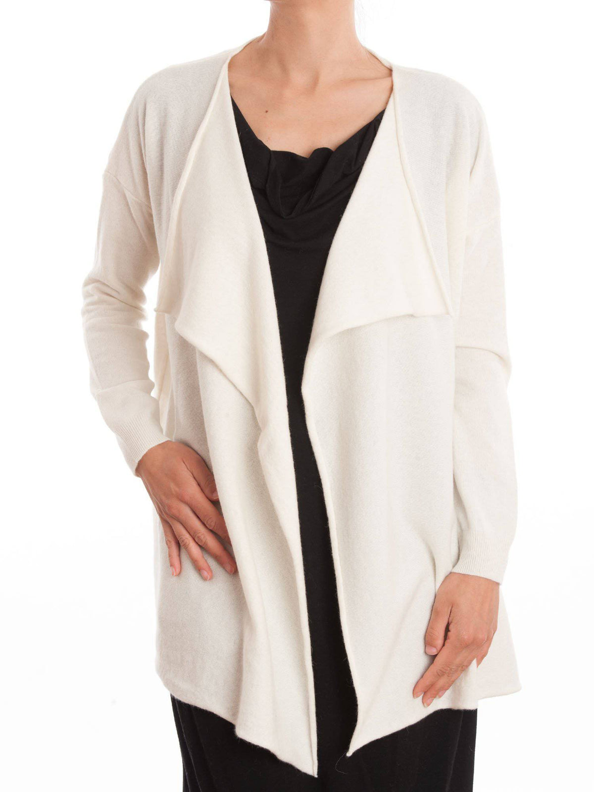 Women's asymmetric cashmere blend cardigan, colour Cream | Dalle Piane Cashmere