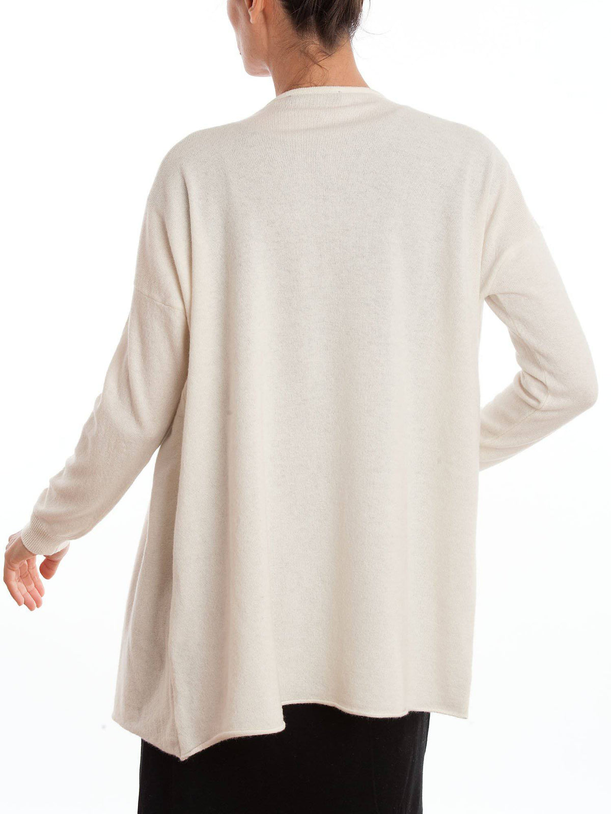 Women's asymmetric cashmere blend cardigan, colour Cream, view 3 | Dalle Piane Cashmere