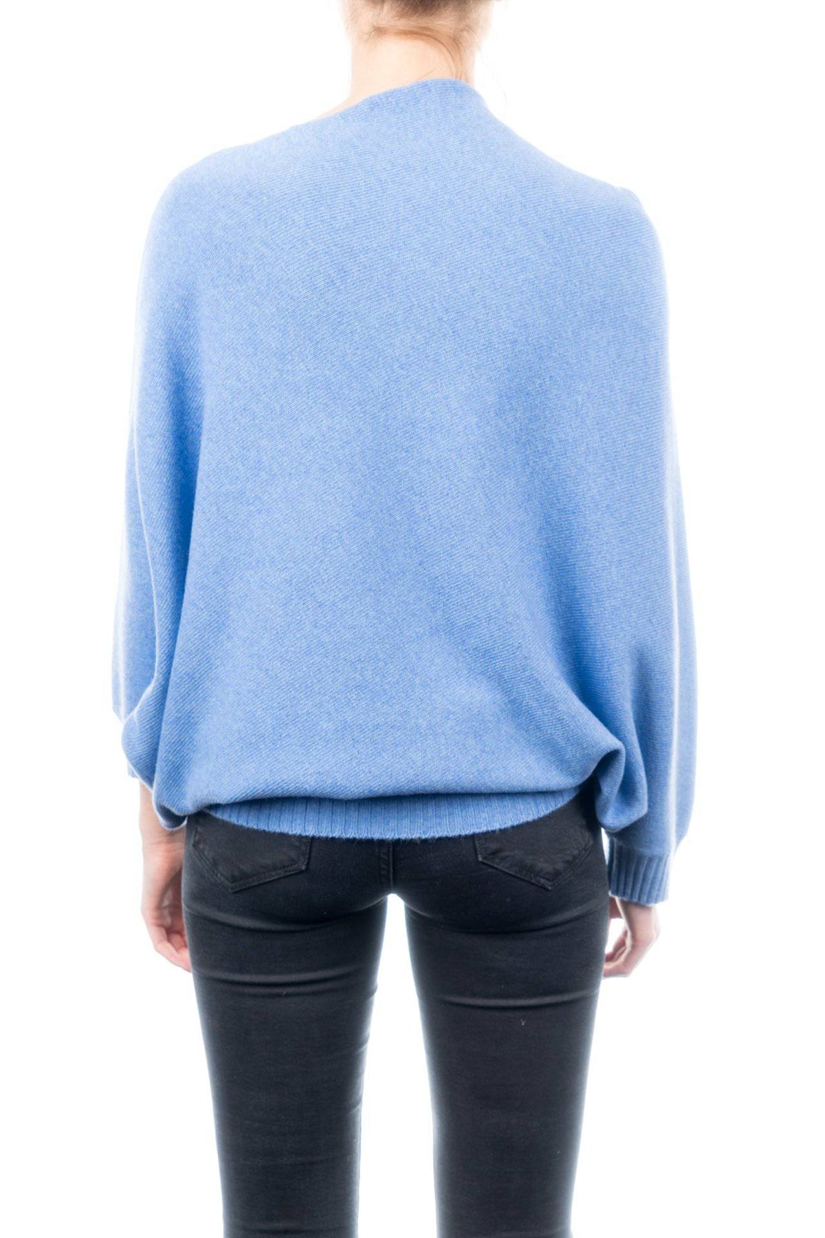 Cashmere blend poncho with sleeves, colour Light Blue, view 3 | Dalle Piane Cashmere